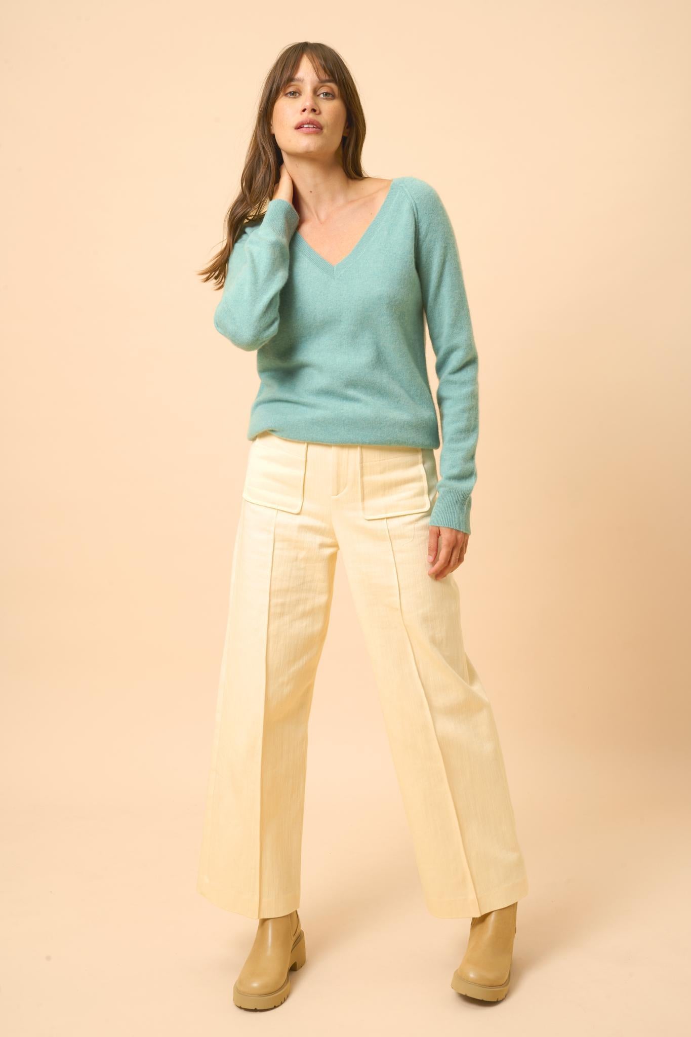 PHOEBE pull col v vert chiné