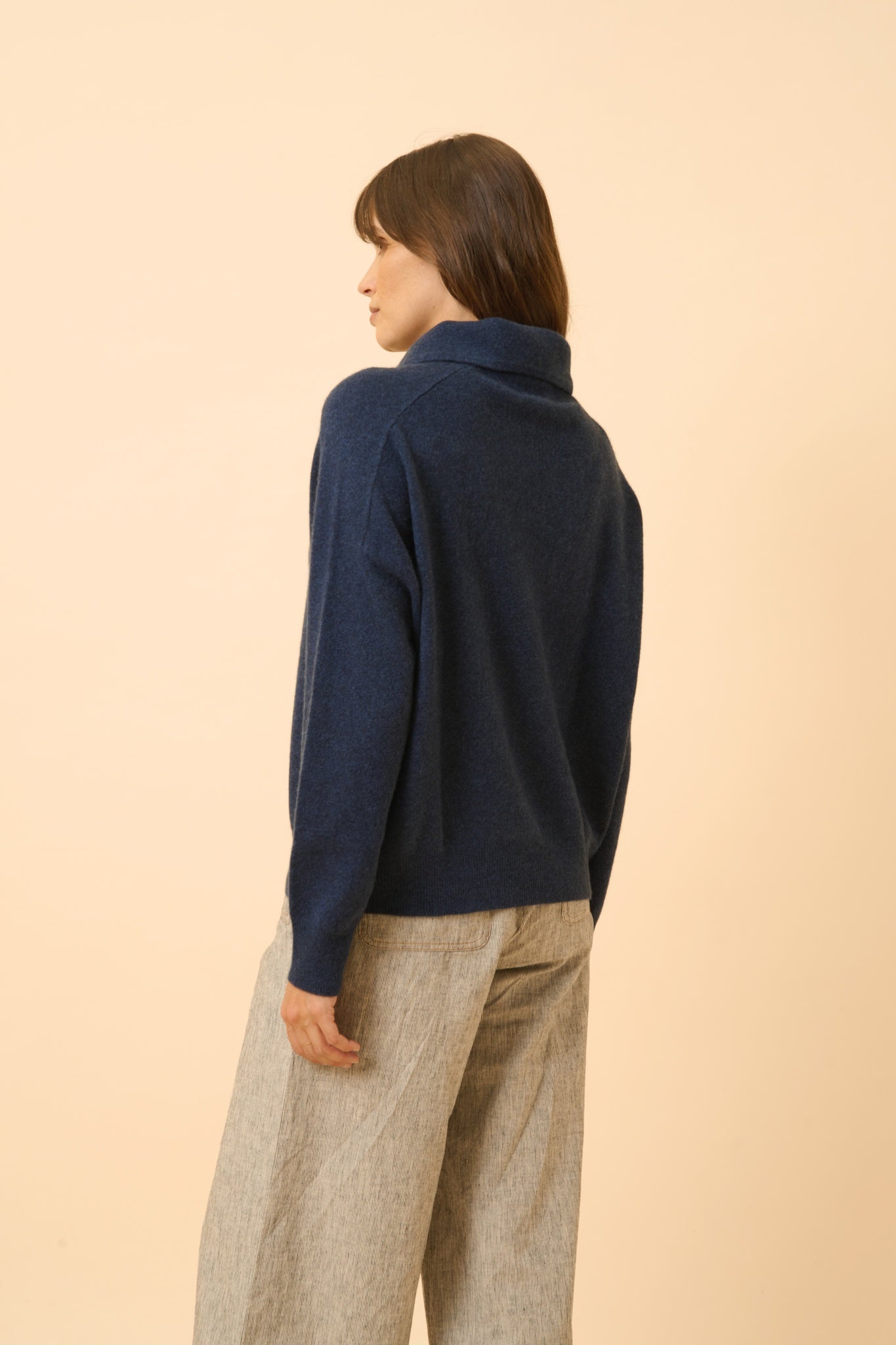 PIURA pull col claudine bleu nuit chiné