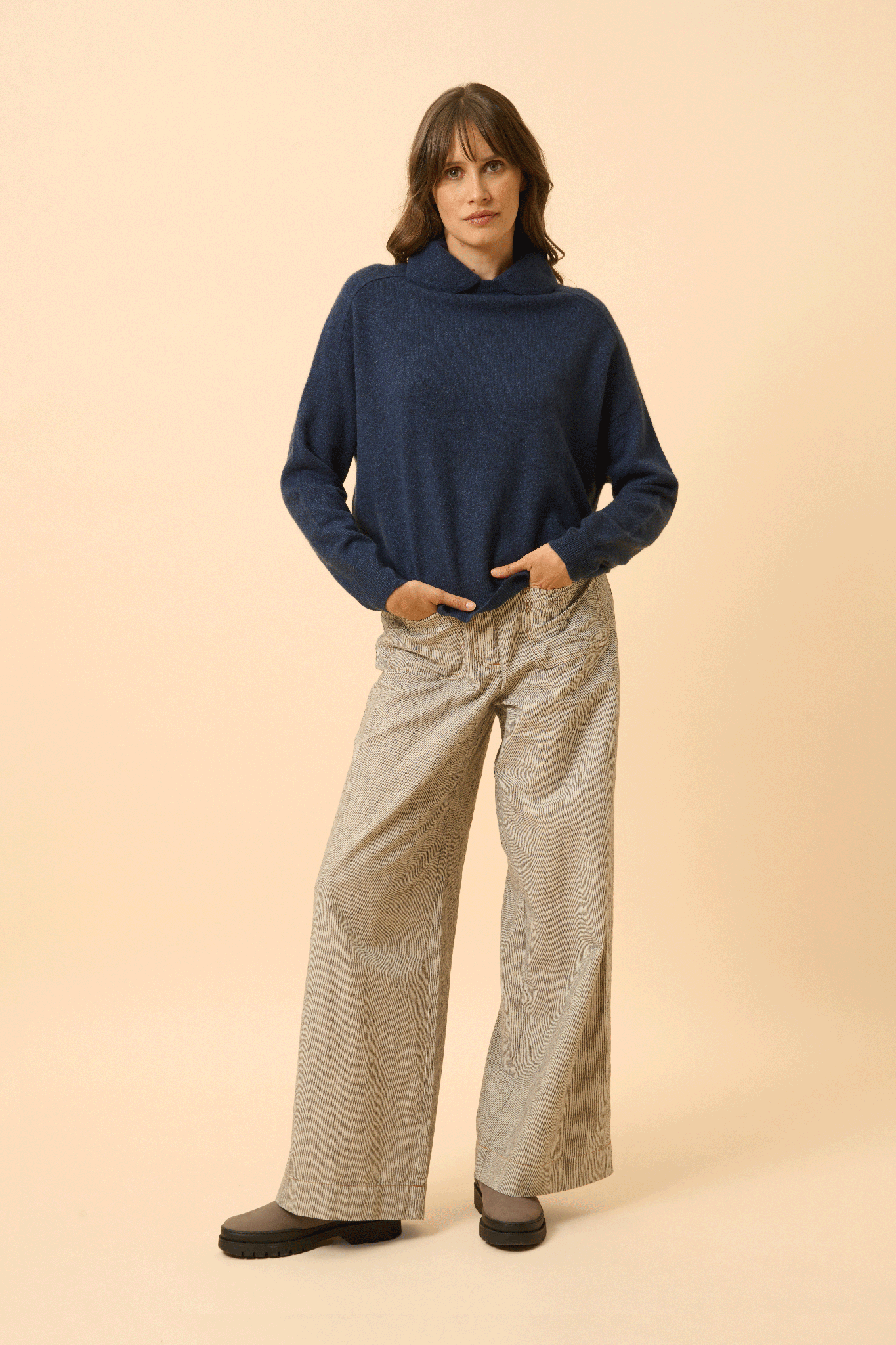PIURA pull col claudine bleu nuit chiné