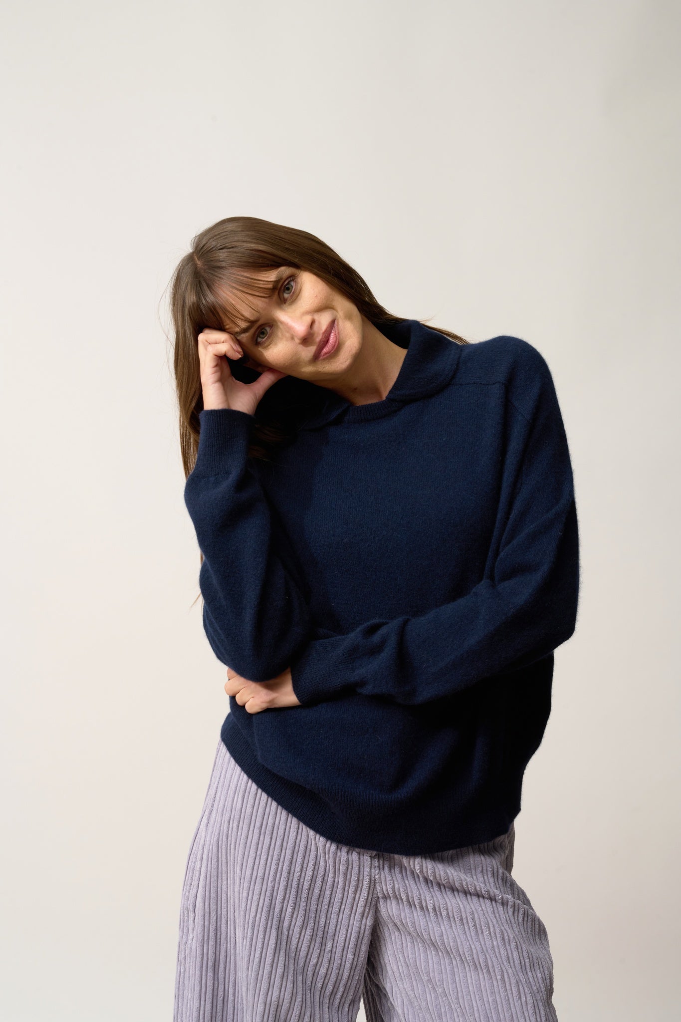 PIURA navy cowl-neck sweater