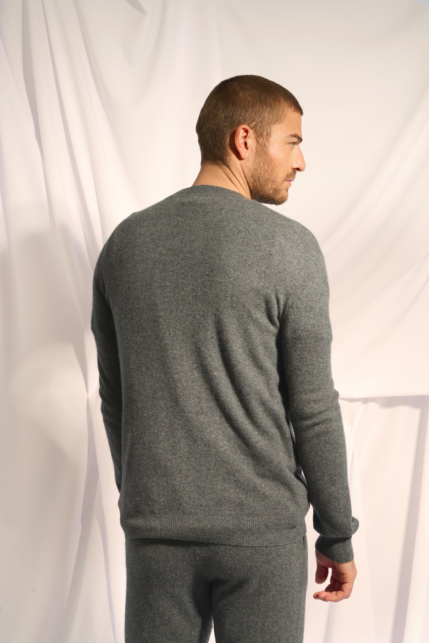 POLNOON gilet col mao anthracite chiné