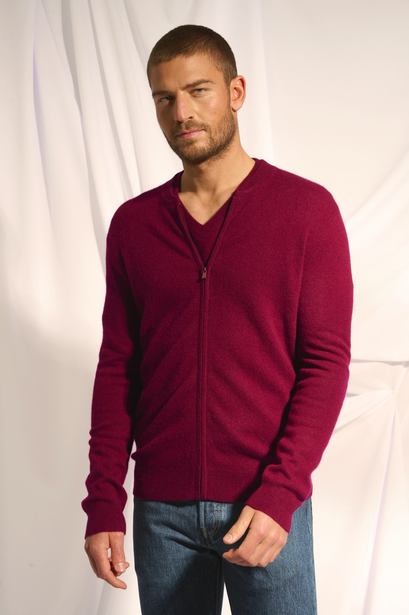 POLNOON gilet col mao bordeaux