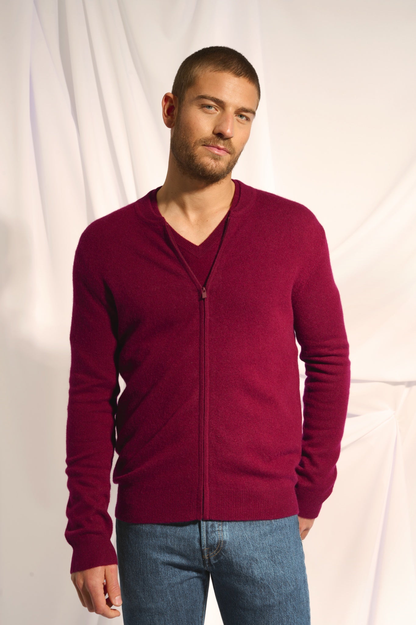 POLNOON gilet col mao bordeaux