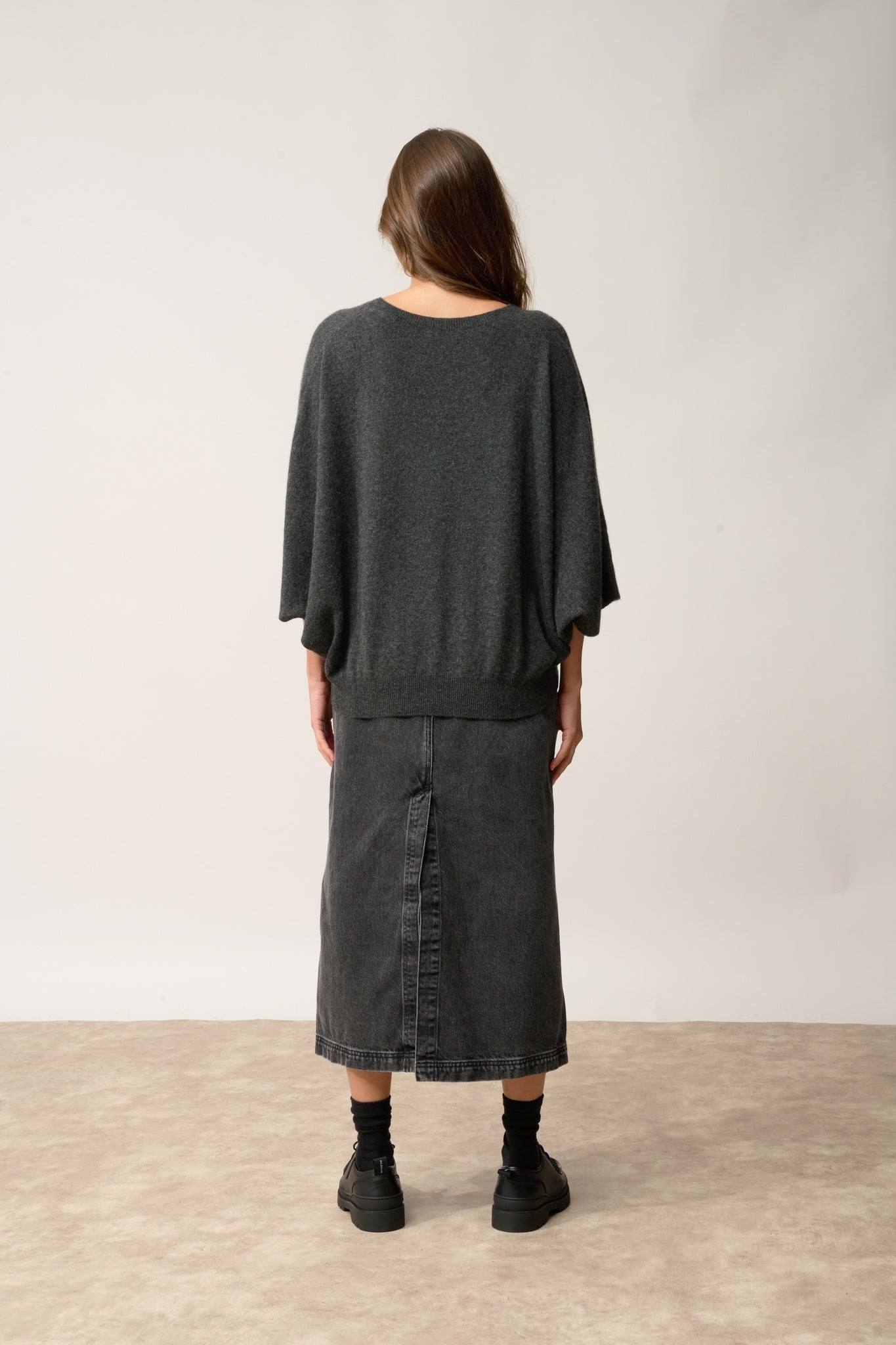 POLO pull col v chauve souris carbone chiné