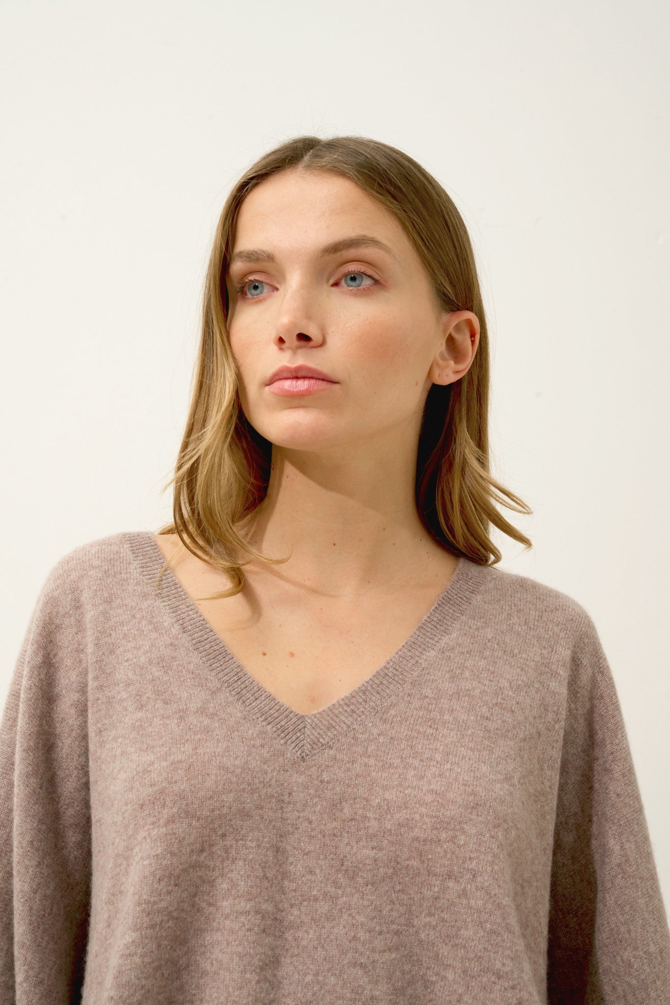 polo pull col v chauve souris caribou chiné 100% cachemire