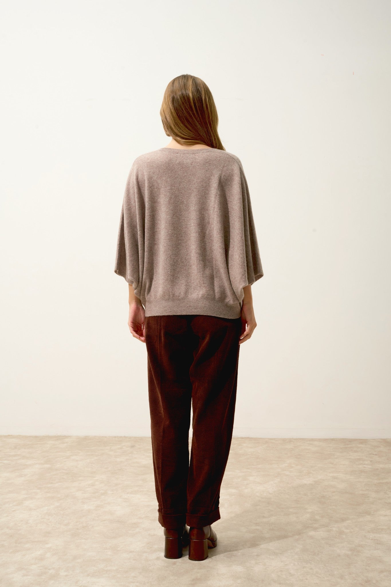 polo pull col v chauve souris caribou chiné 100% cachemire