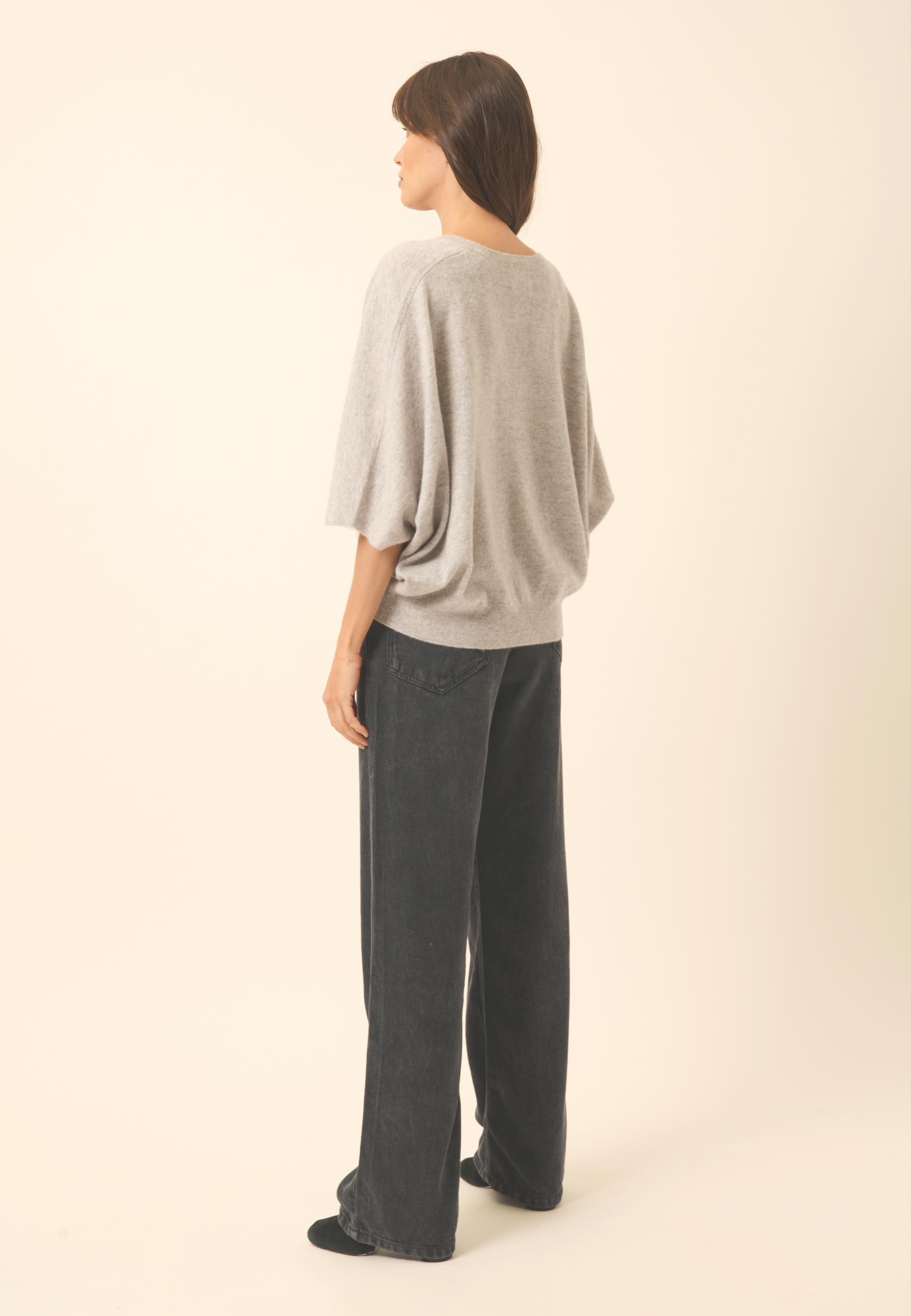 POLO pull col v gris clair chiné