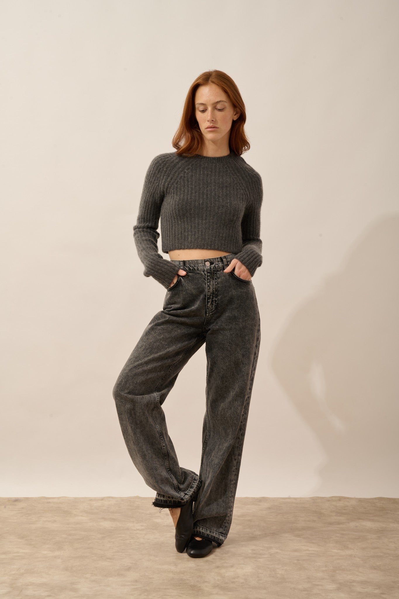 pucallpa pull court col rond 8 fils anthracite chiné