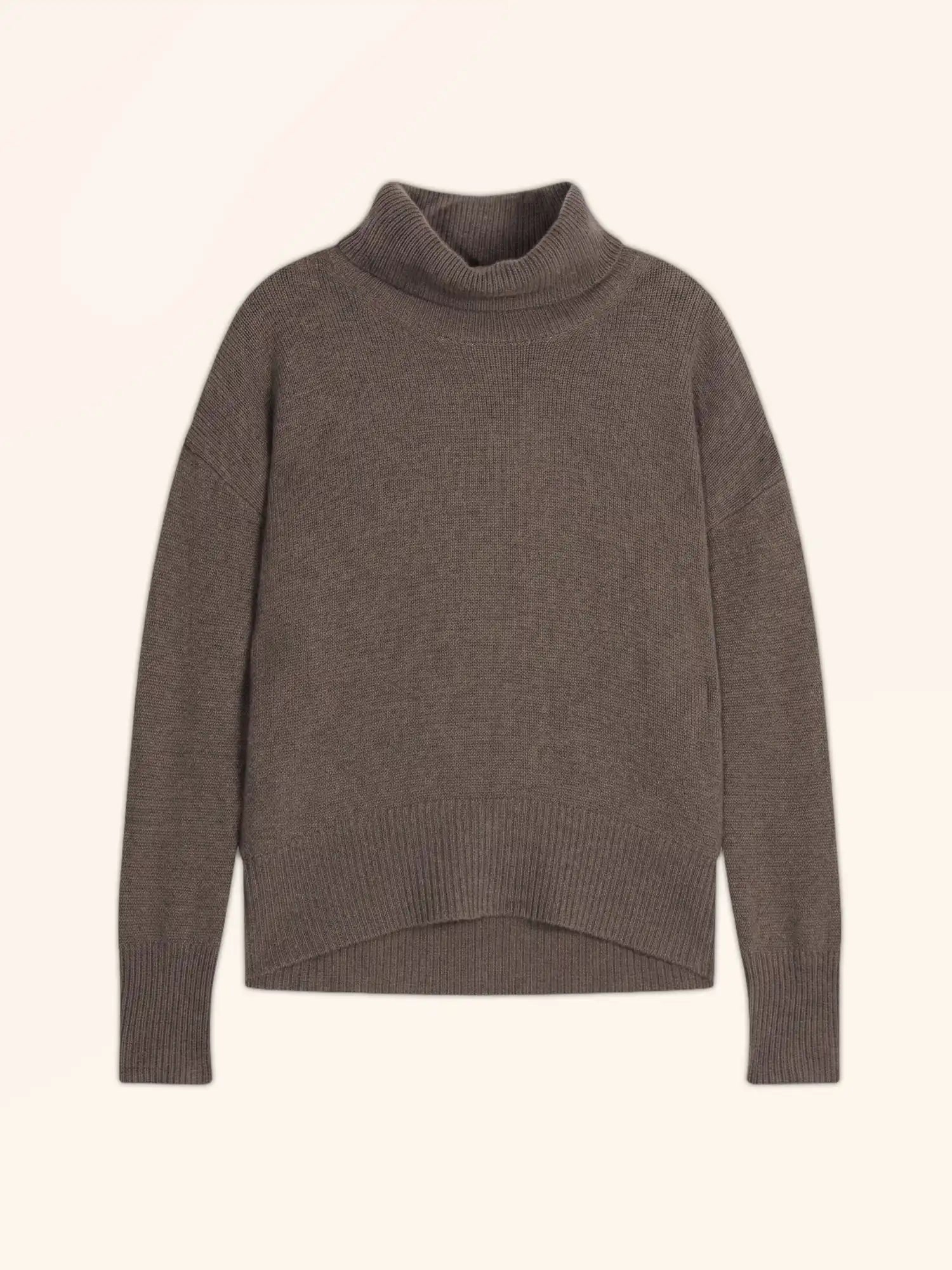 ROMANE Pull Col Roulé 4 Fils Taupe Chiné
