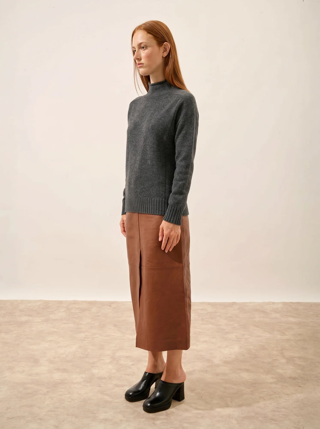 GLACIELA Pull Col Montant 4 Fils Anthracite Chiné