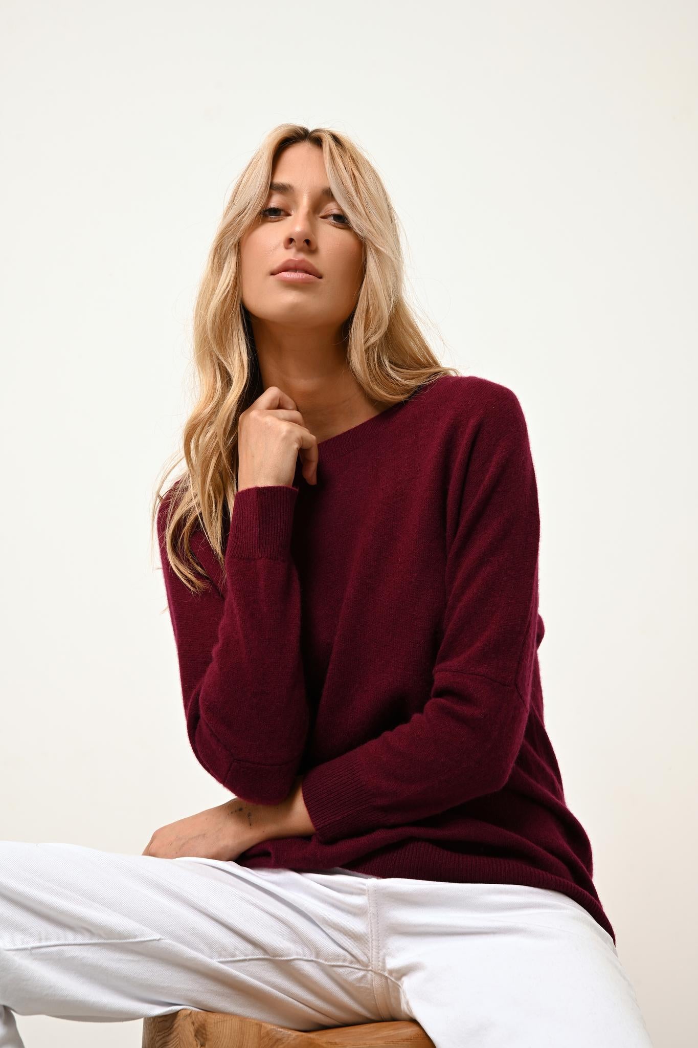REBECCA pull col rond bordeaux