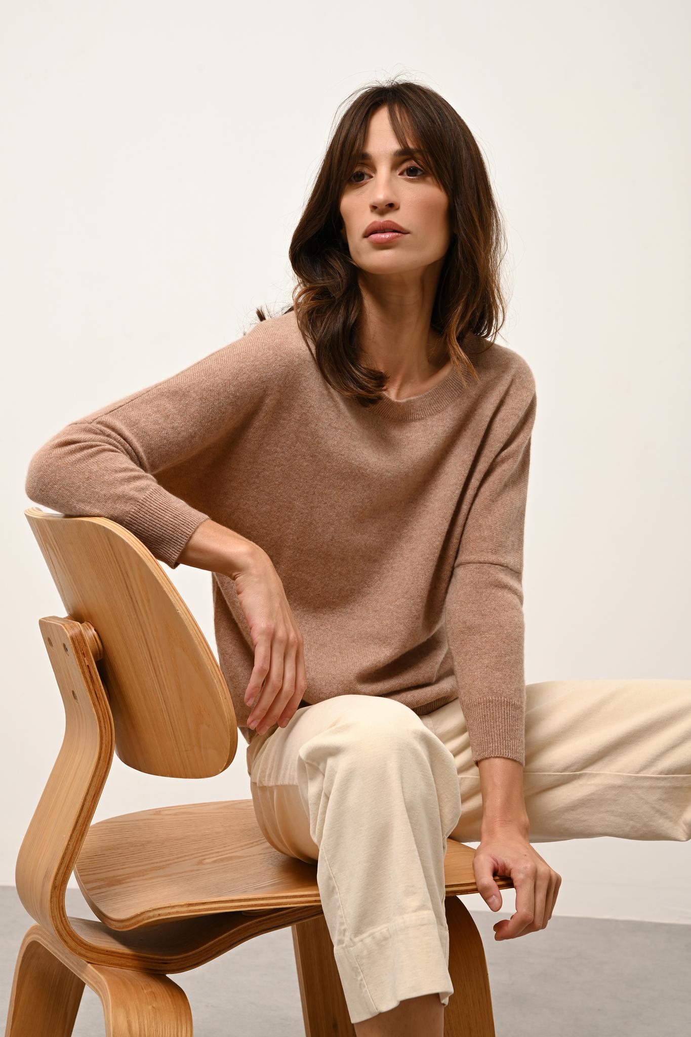 REBECCA pull col rond camel chiné