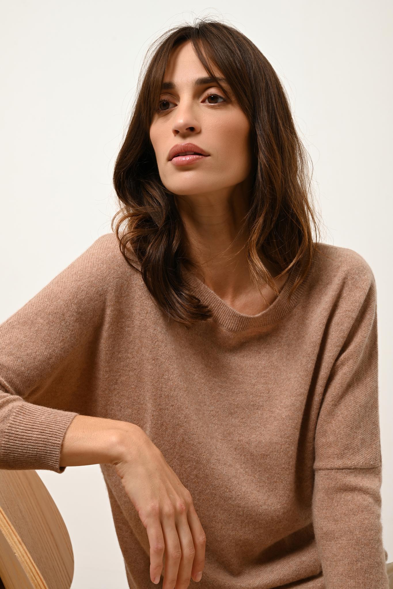 REBECCA pull col rond camel chiné
