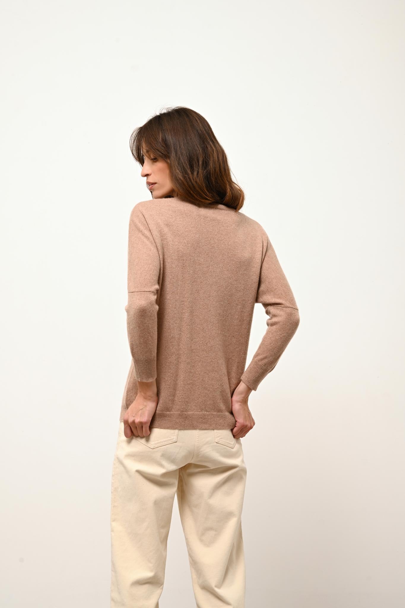 REBECCA pull col rond camel chiné
