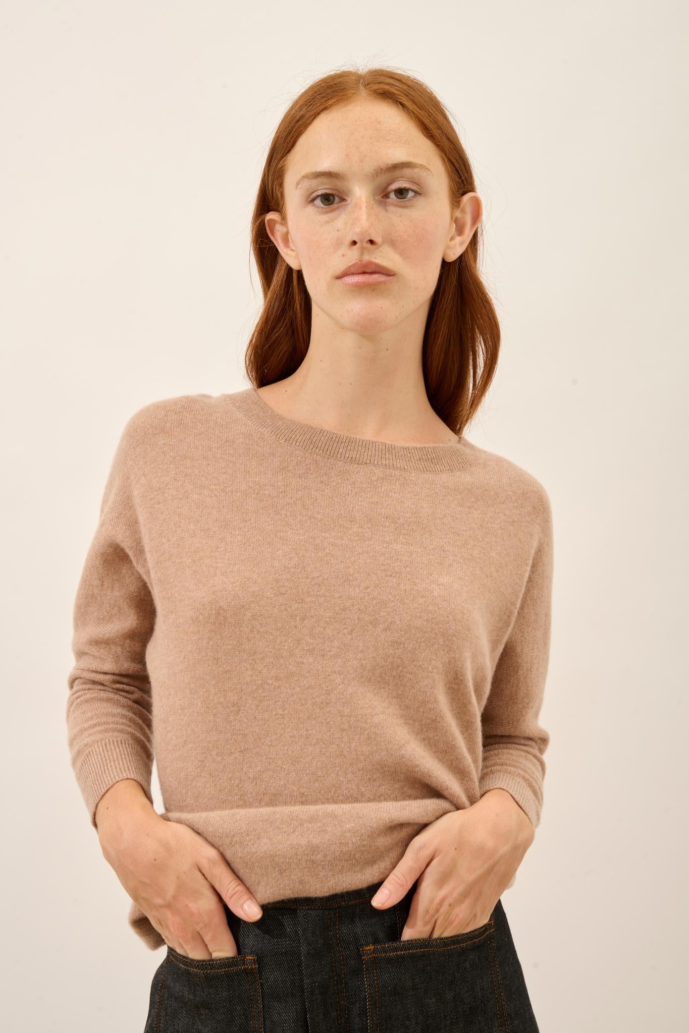 REBECCA round-neck sweater camel mottled