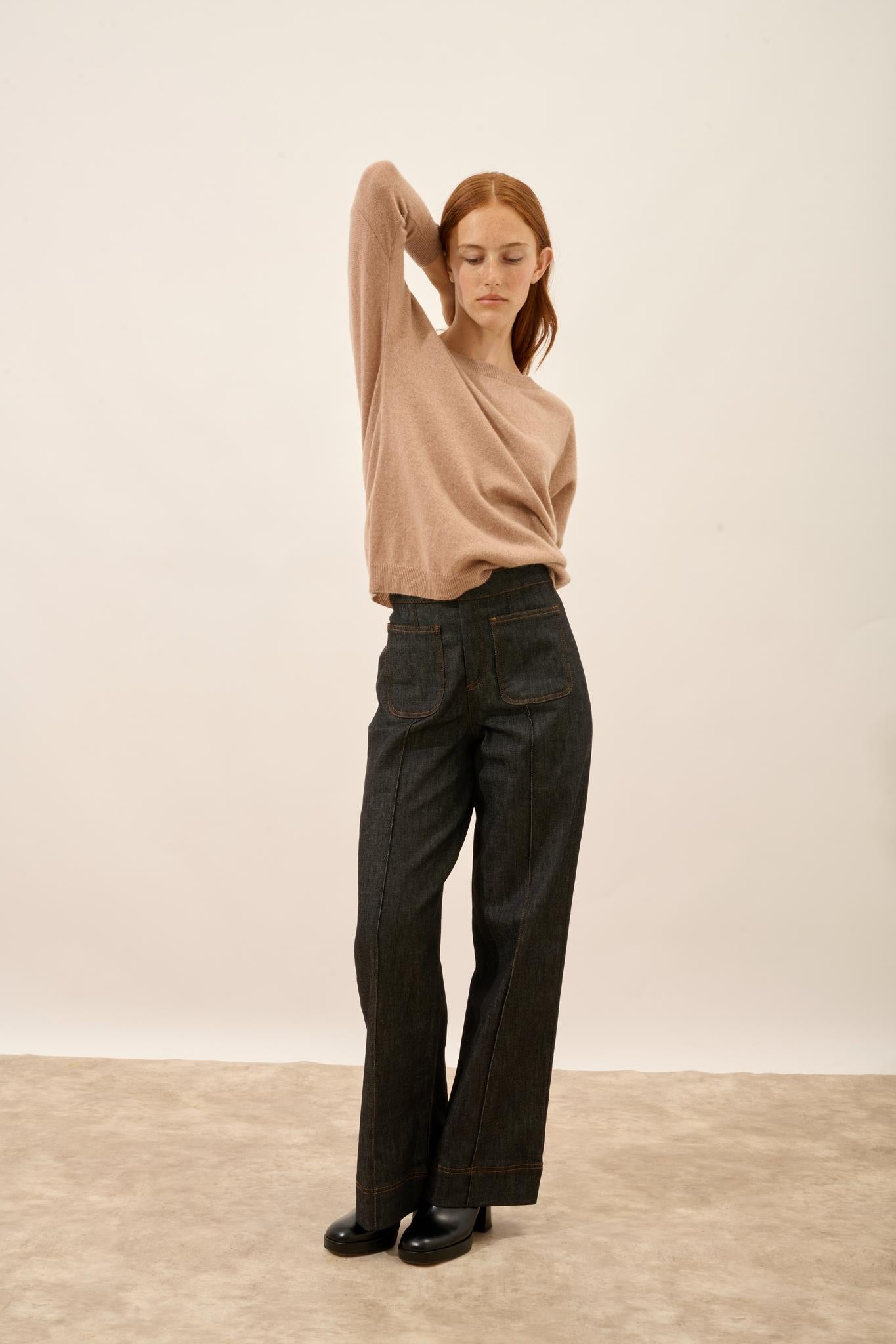 REBECCA pull col rond camel chiné