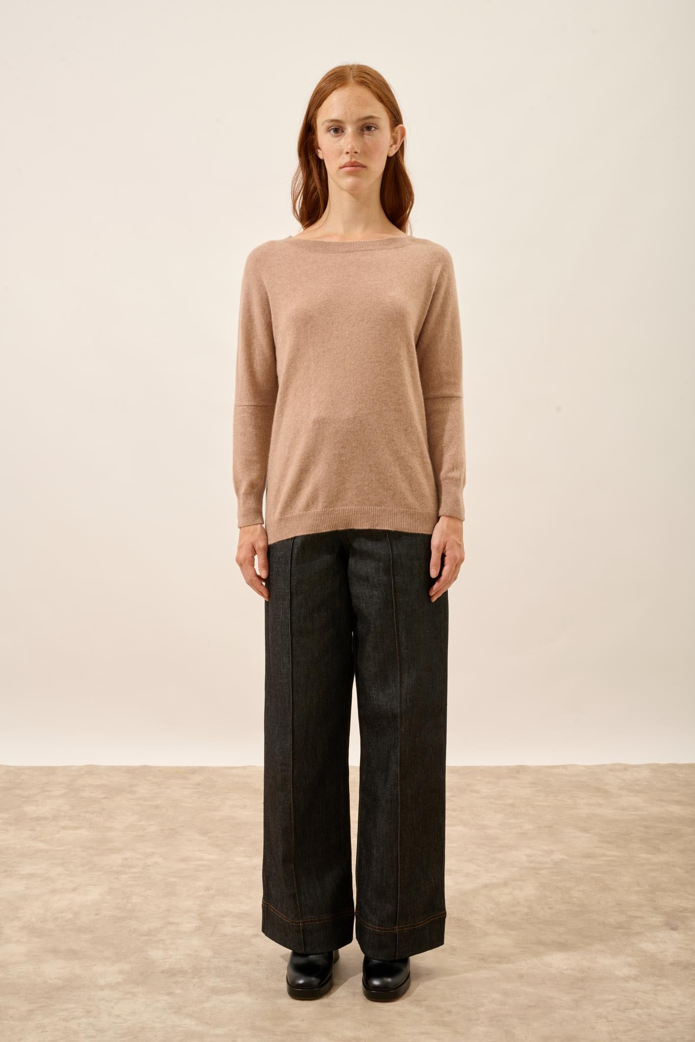 REBECCA pull col rond camel chiné