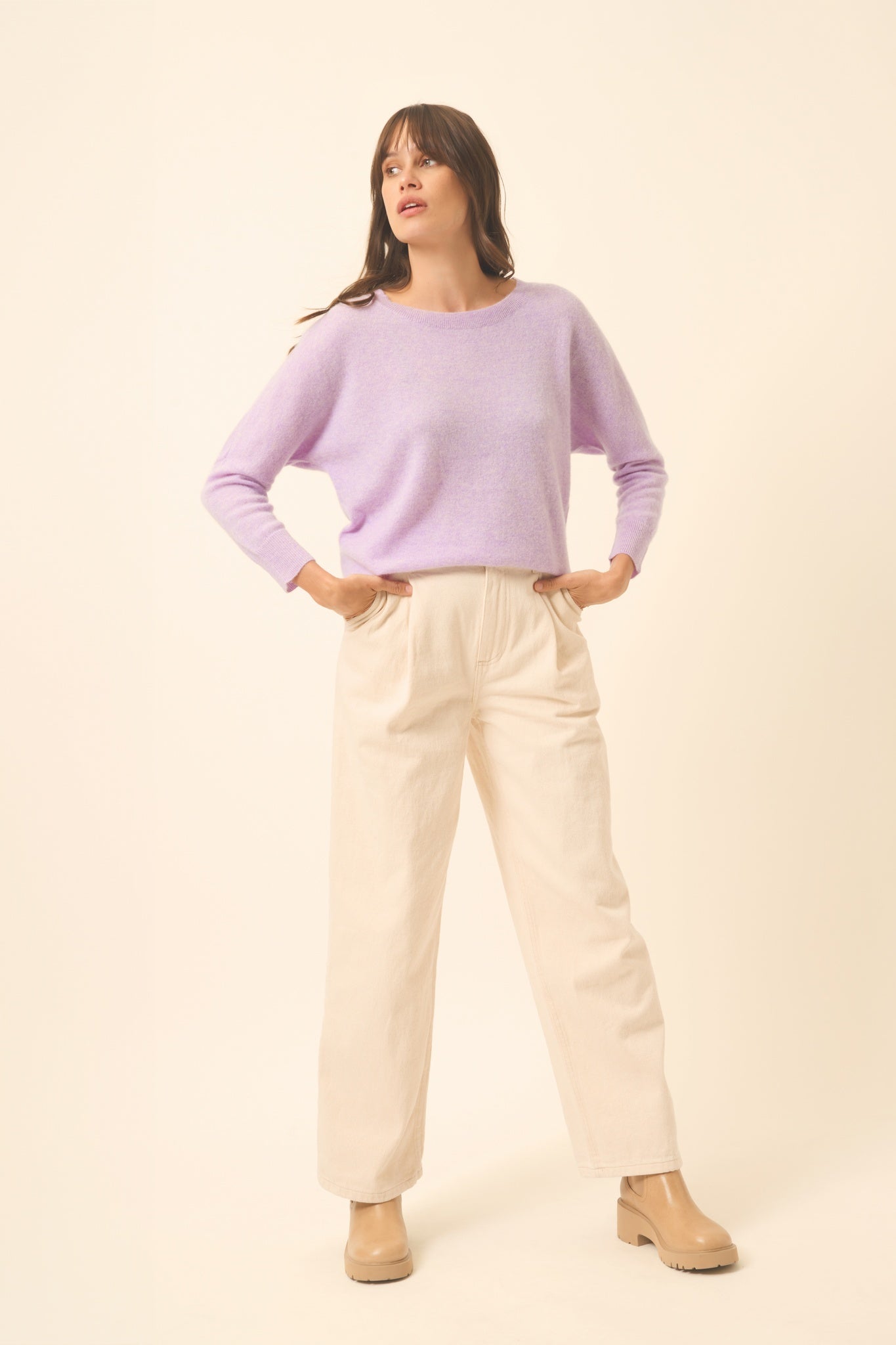 REBECCA pull col rond mauve chiné