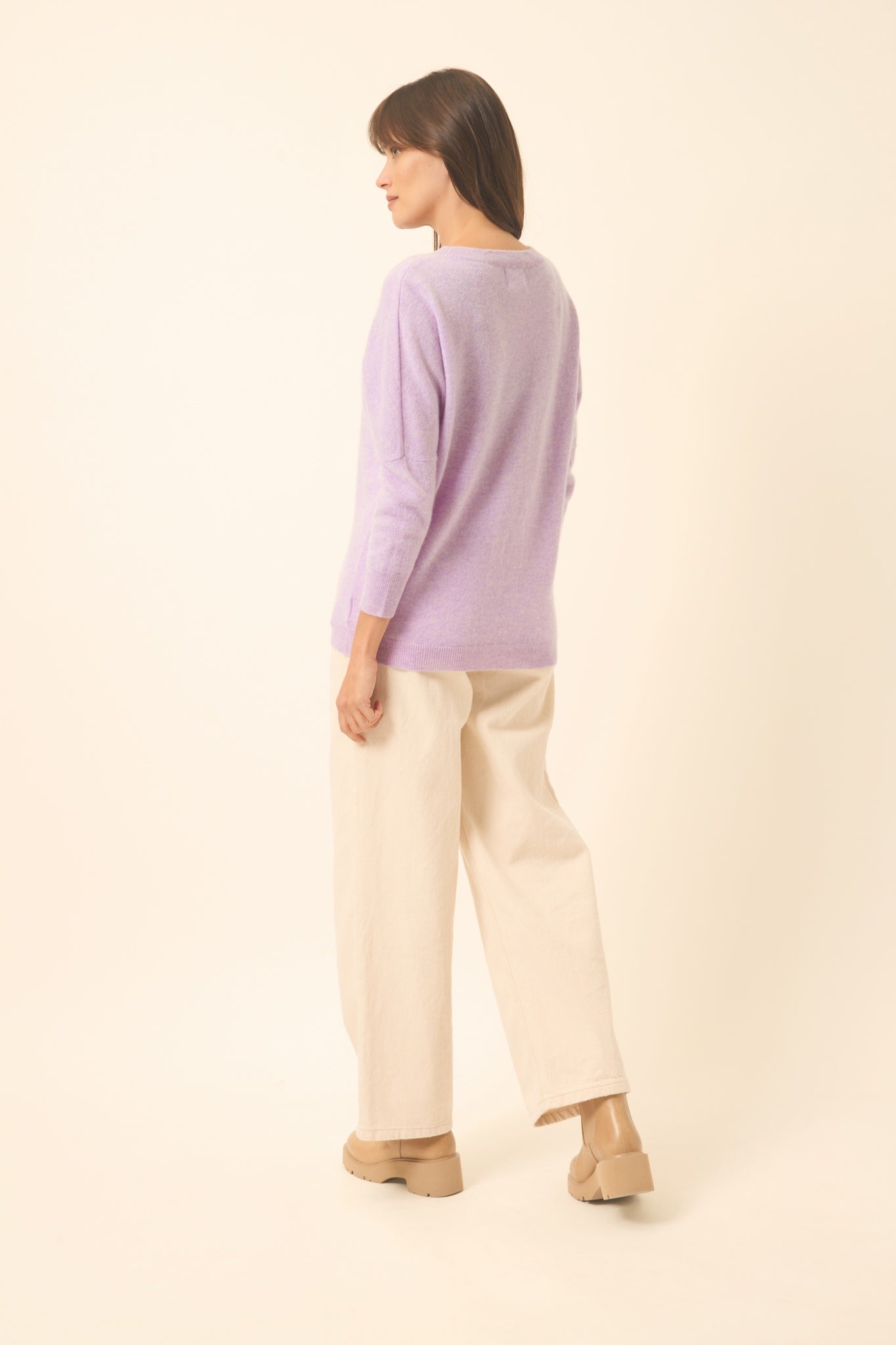 REBECCA pull col rond mauve chiné