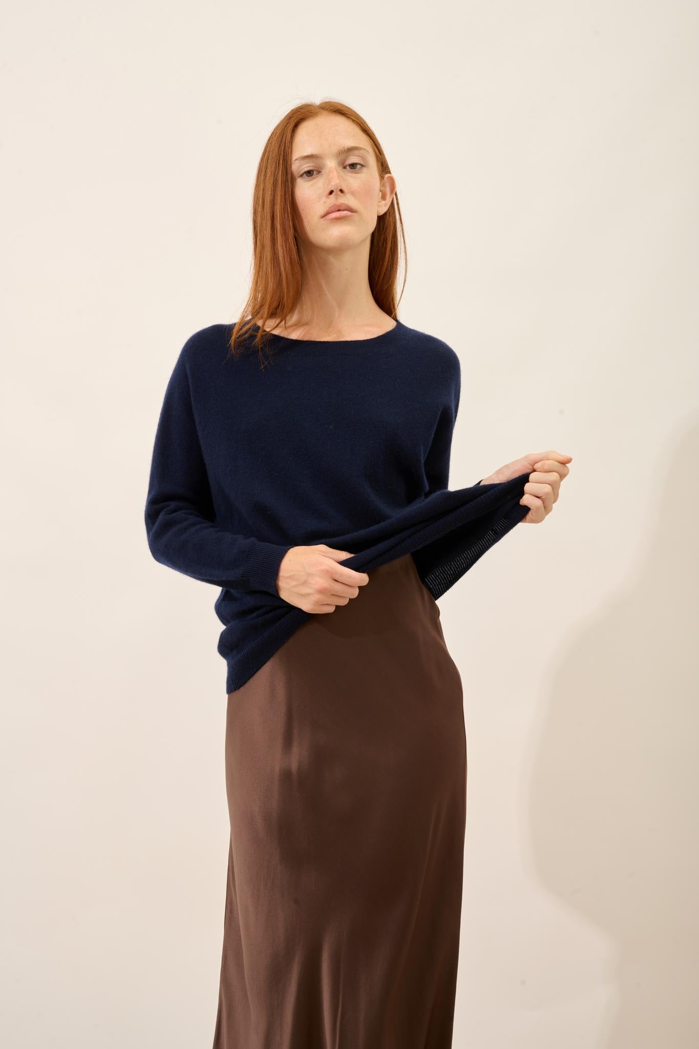 REBECCA navy round-neck sweater