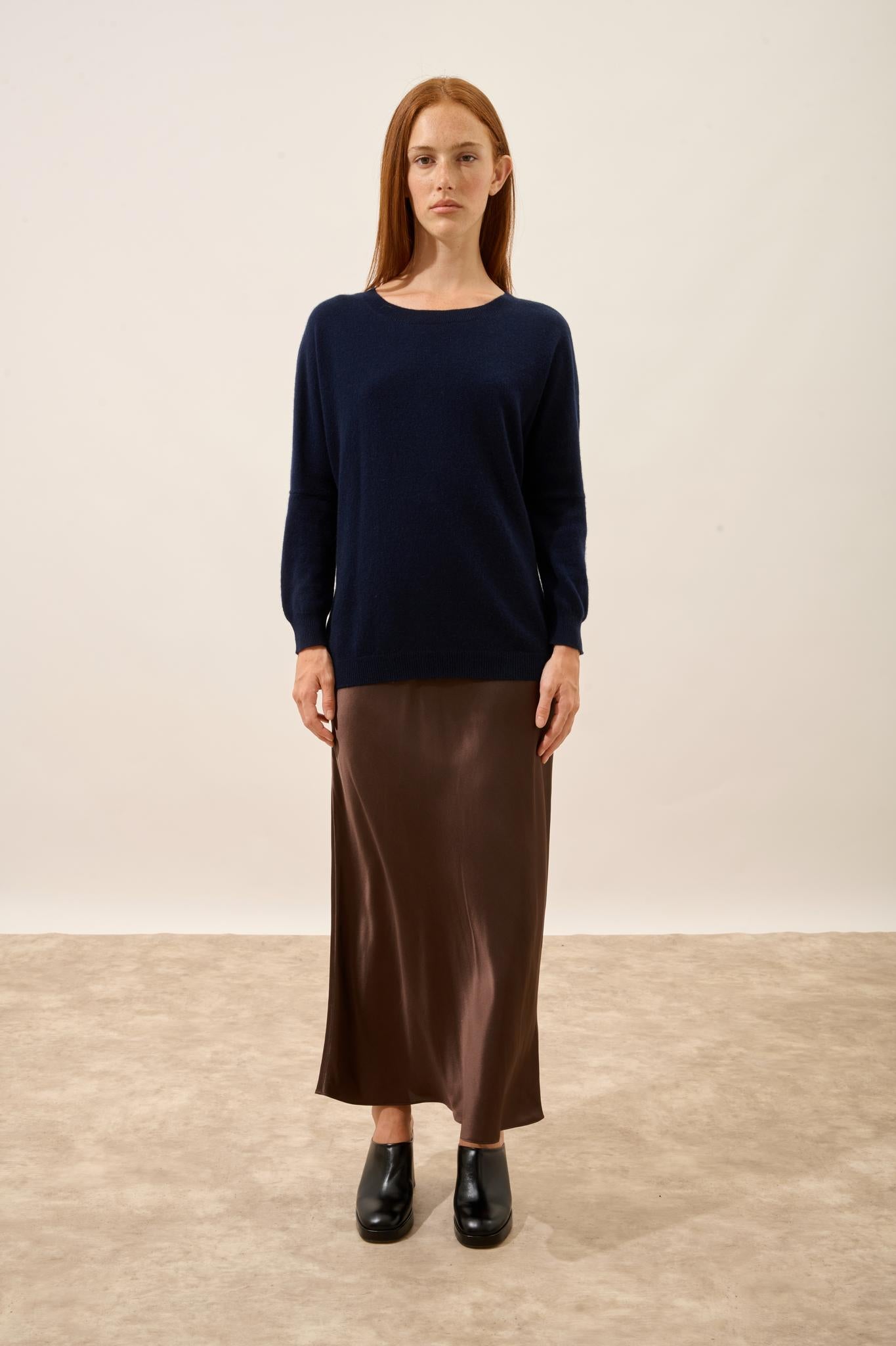 REBECCA navy round-neck sweater