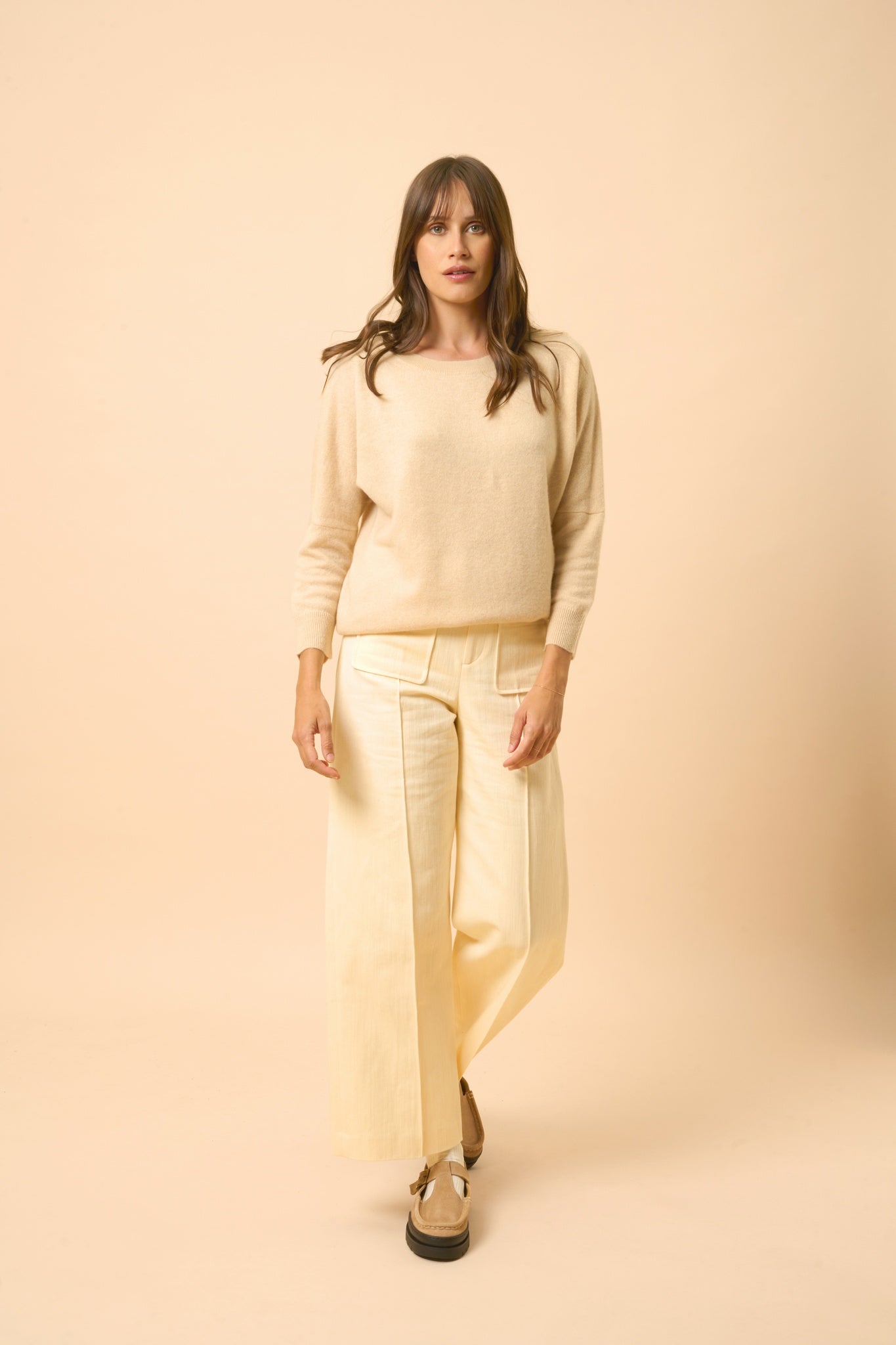 REBECCA pull col rond sable