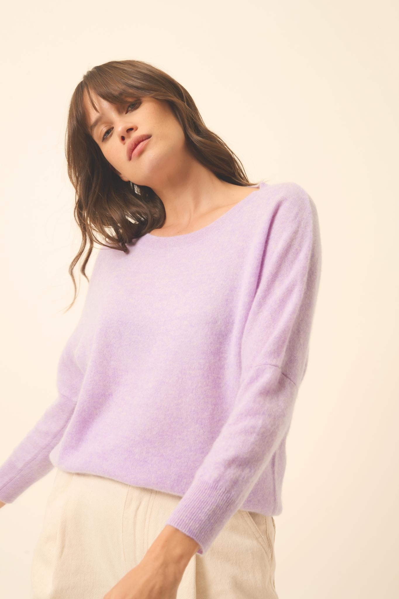 REBECCA pull col rond mauve chiné
