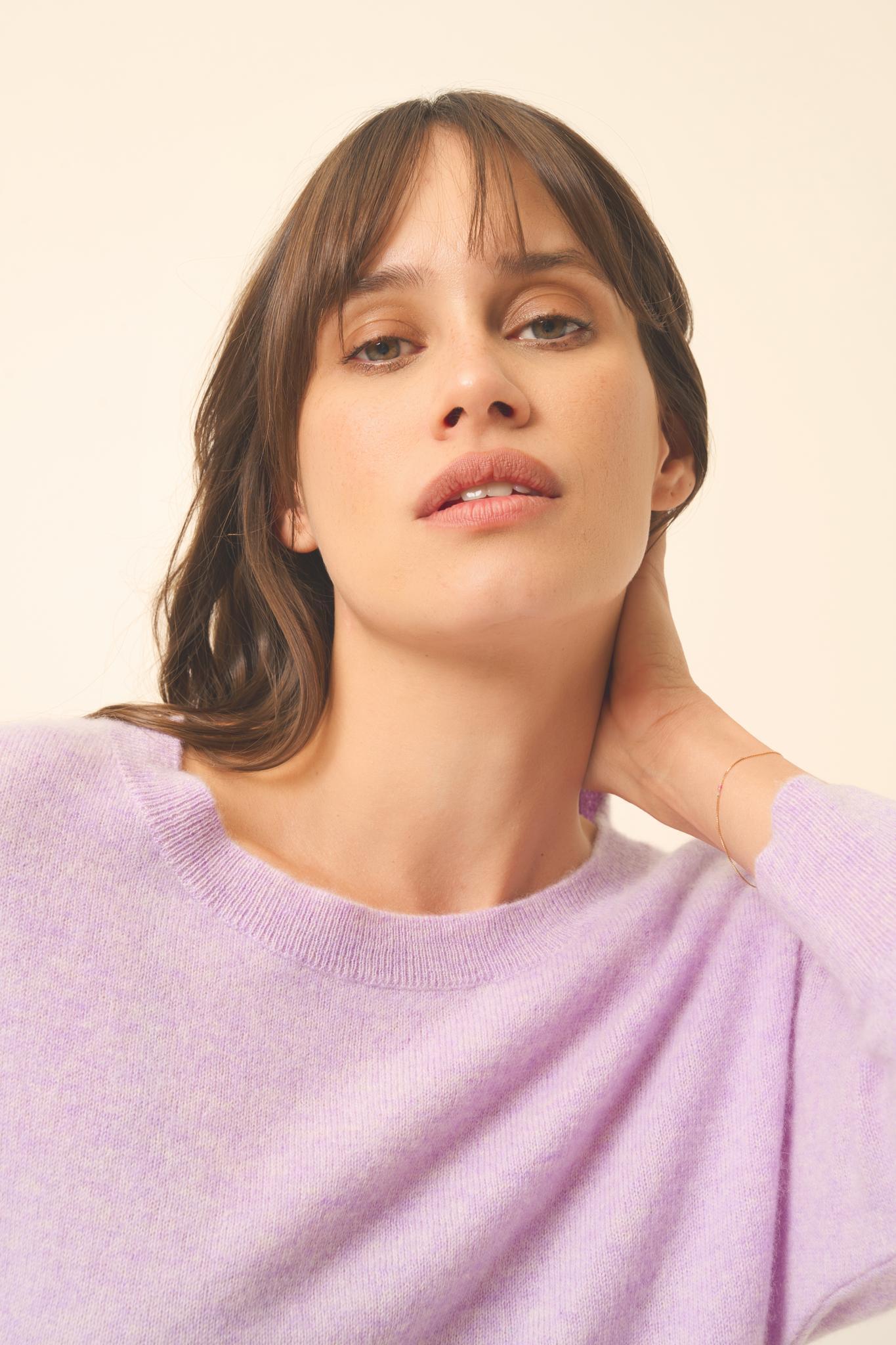 REBECCA pull col rond mauve chiné