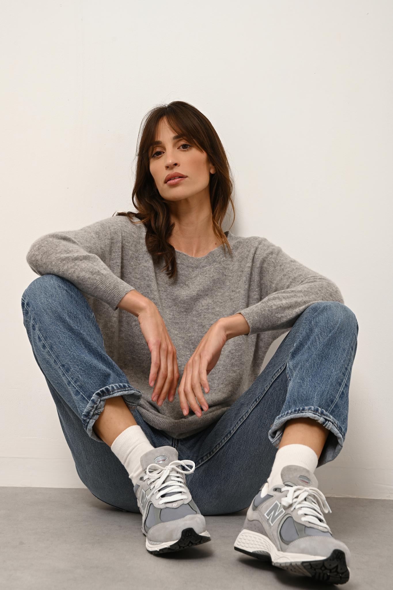 REBECCA pull col rond nuage chiné