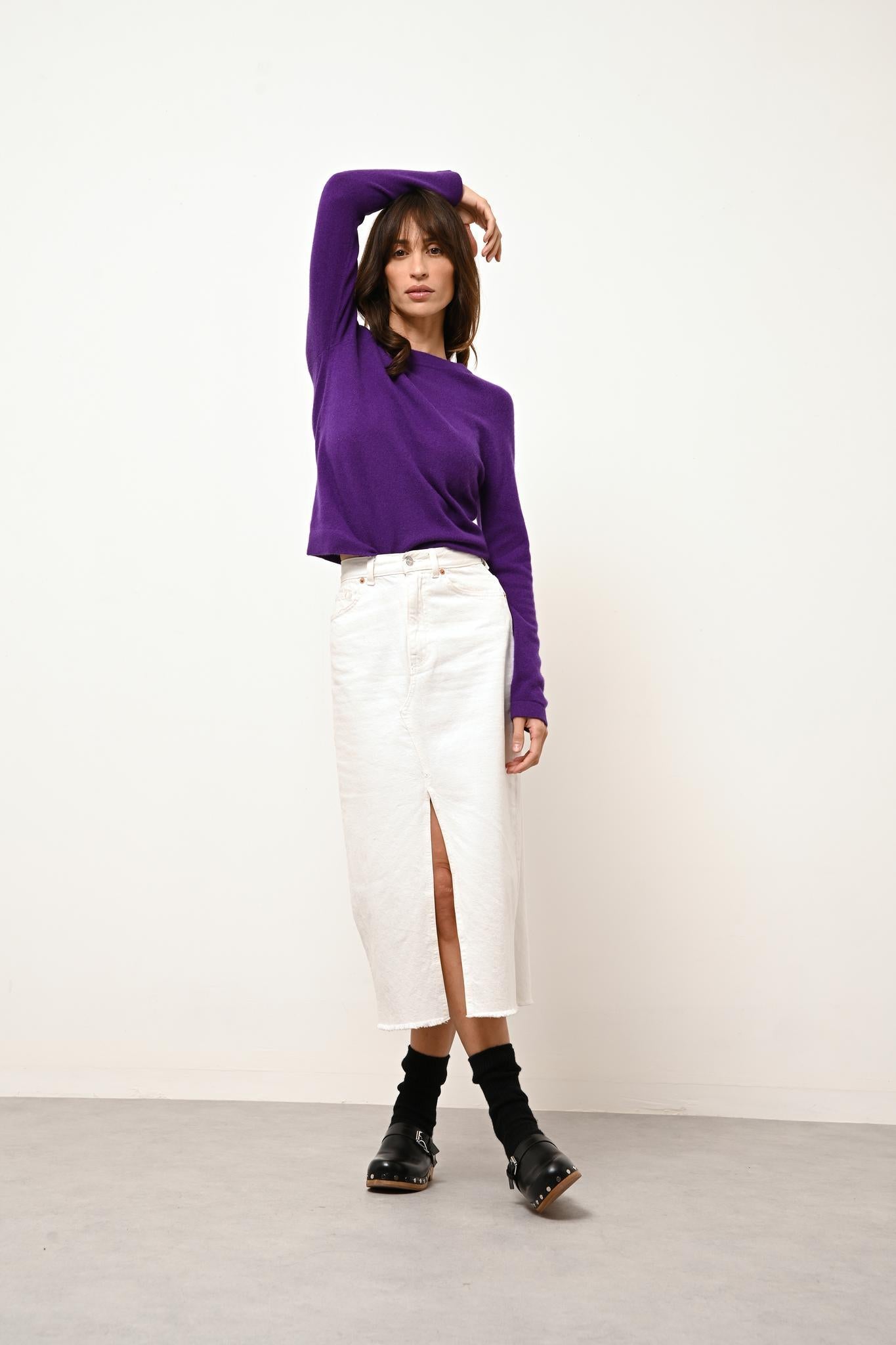 REBECCA pull col rond violette