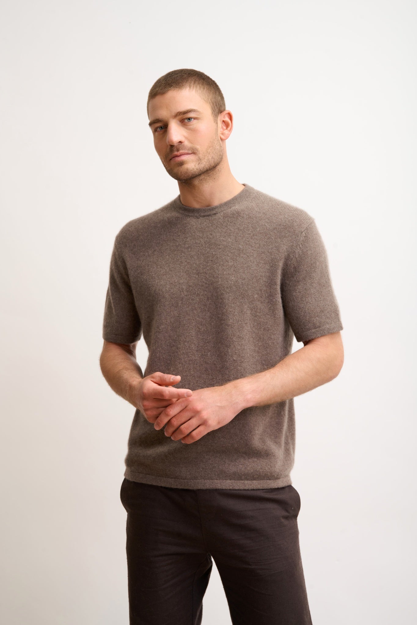 REBEKA round neck t-shirt in taupe heather