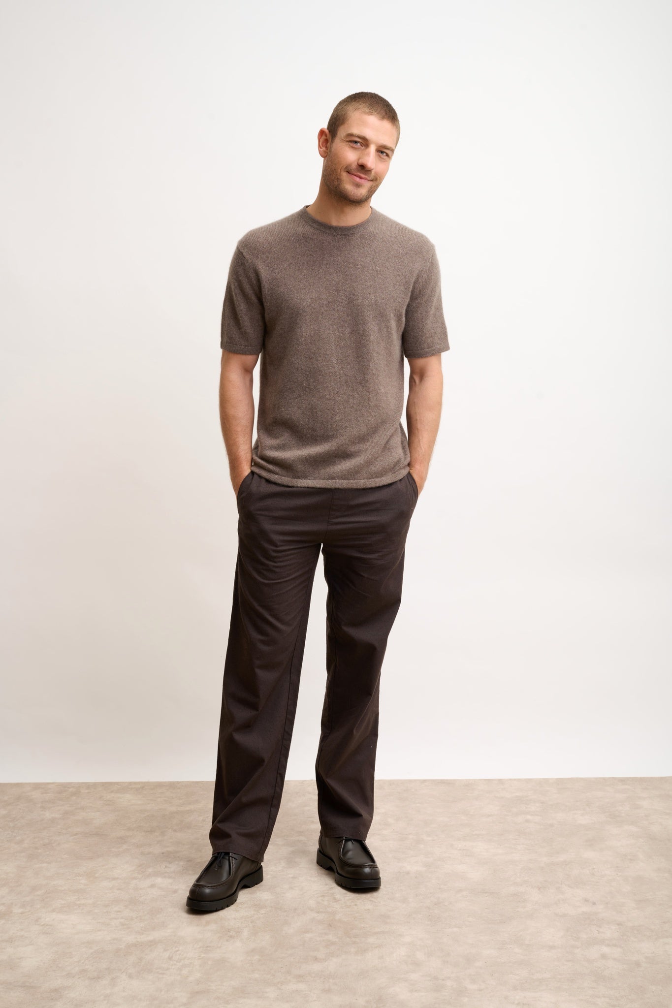 REBEKA round neck t-shirt in taupe heather