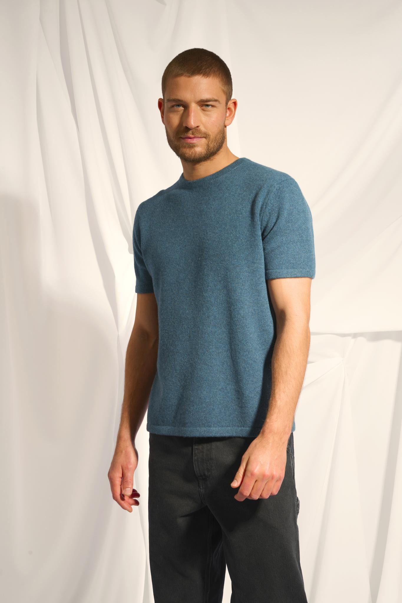 REBEKA t-shirt col rond vert canard chiné