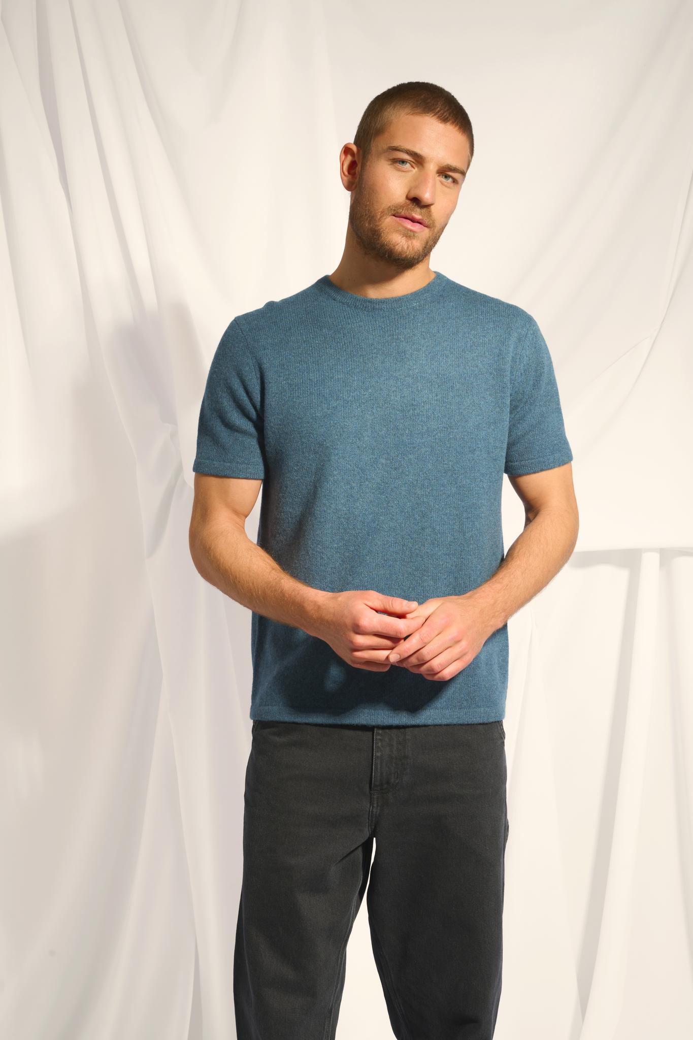 REBEKA t-shirt col rond vert canard chiné