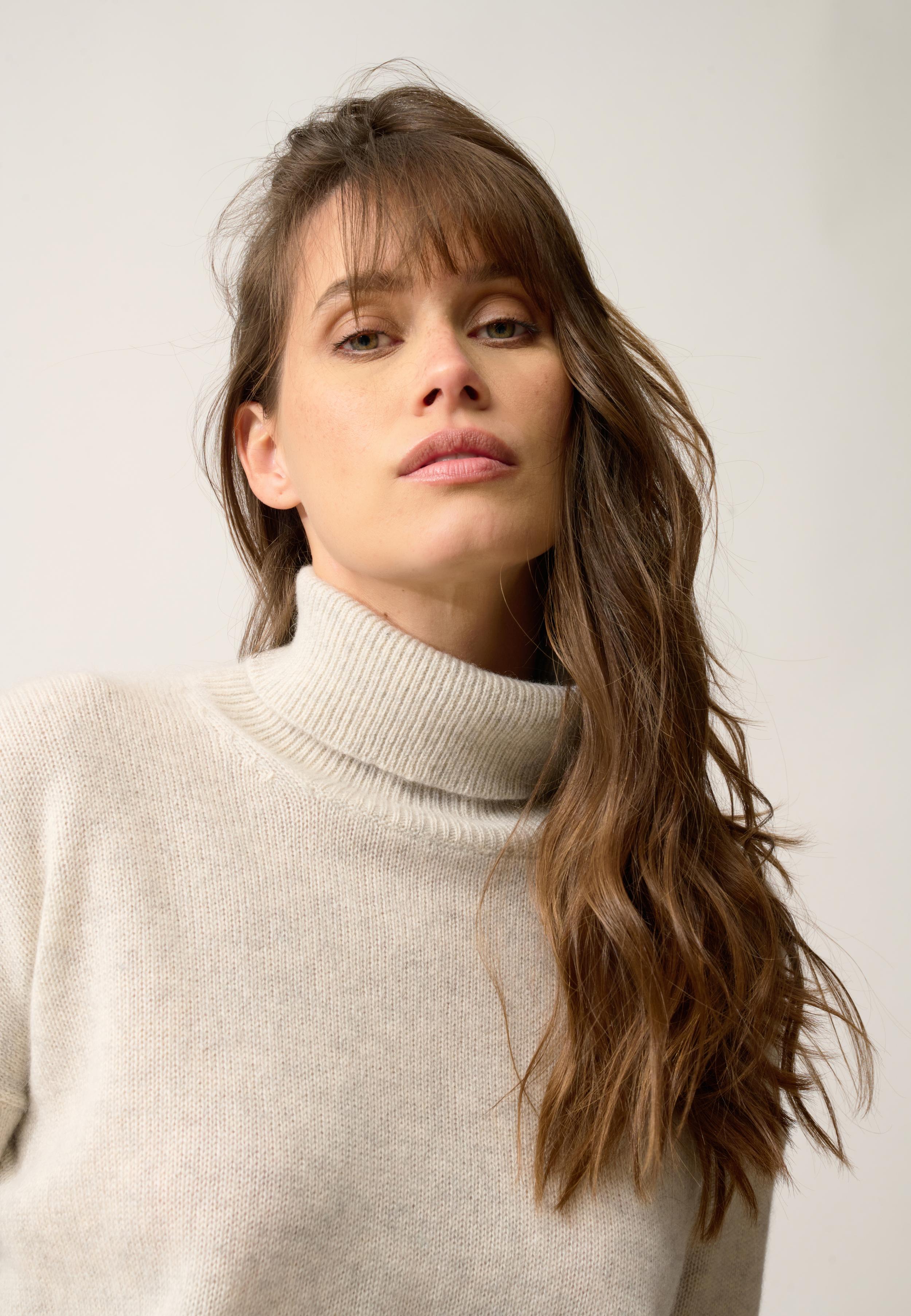ROMANE pull col roulé gris perle chiné