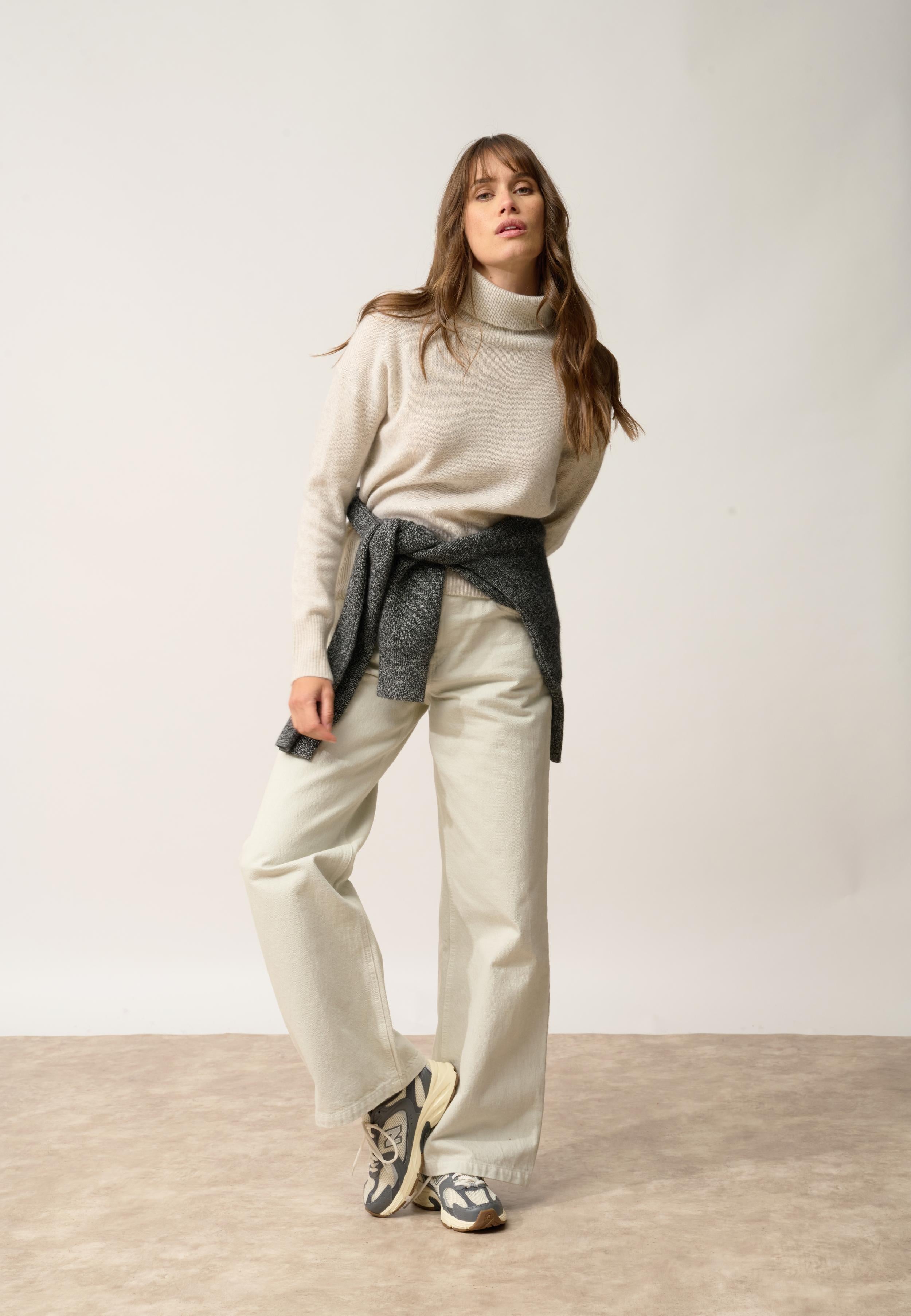 ROMANE pull col roulé gris perle chiné