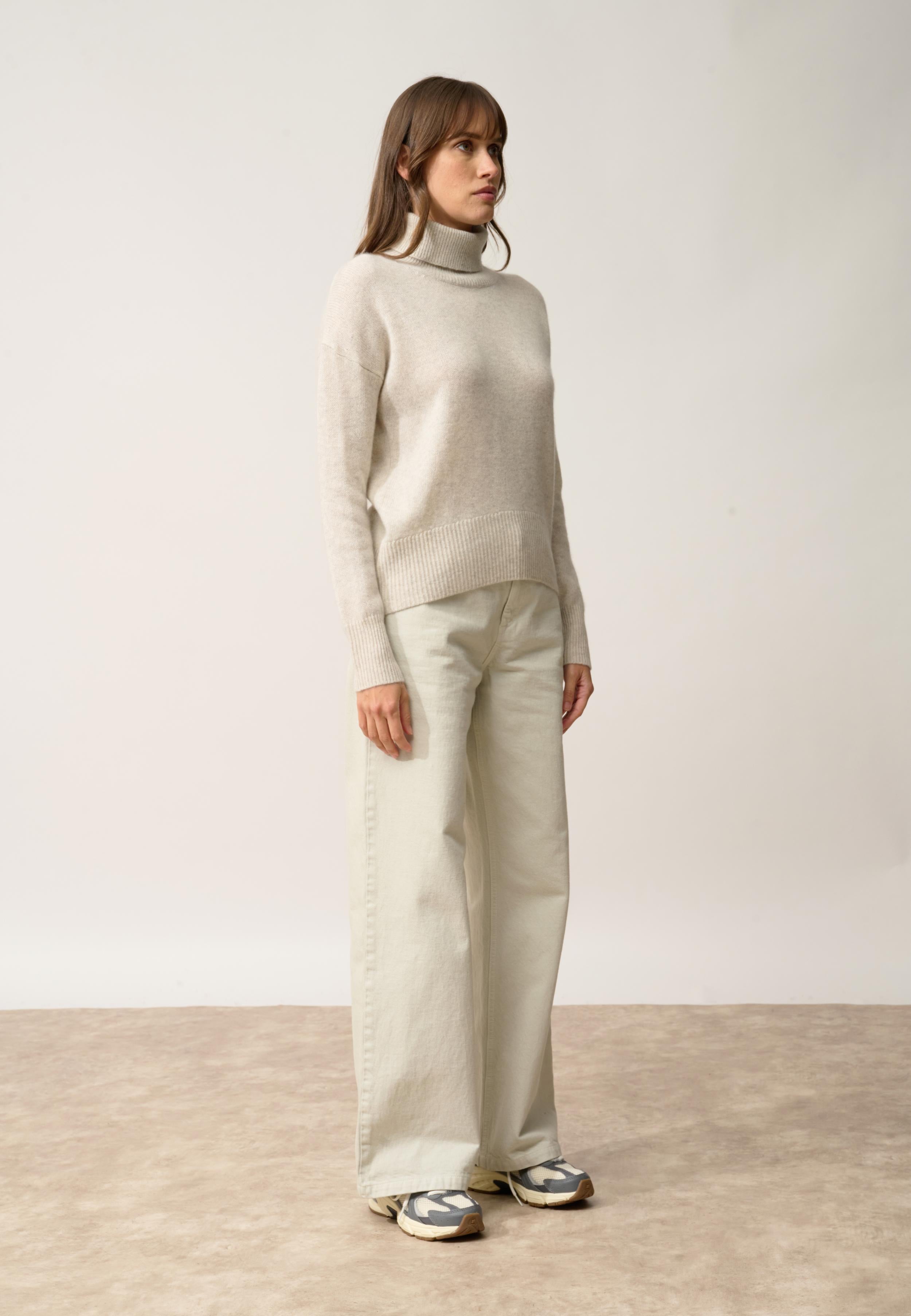 ROMANE pull col roulé gris perle chiné