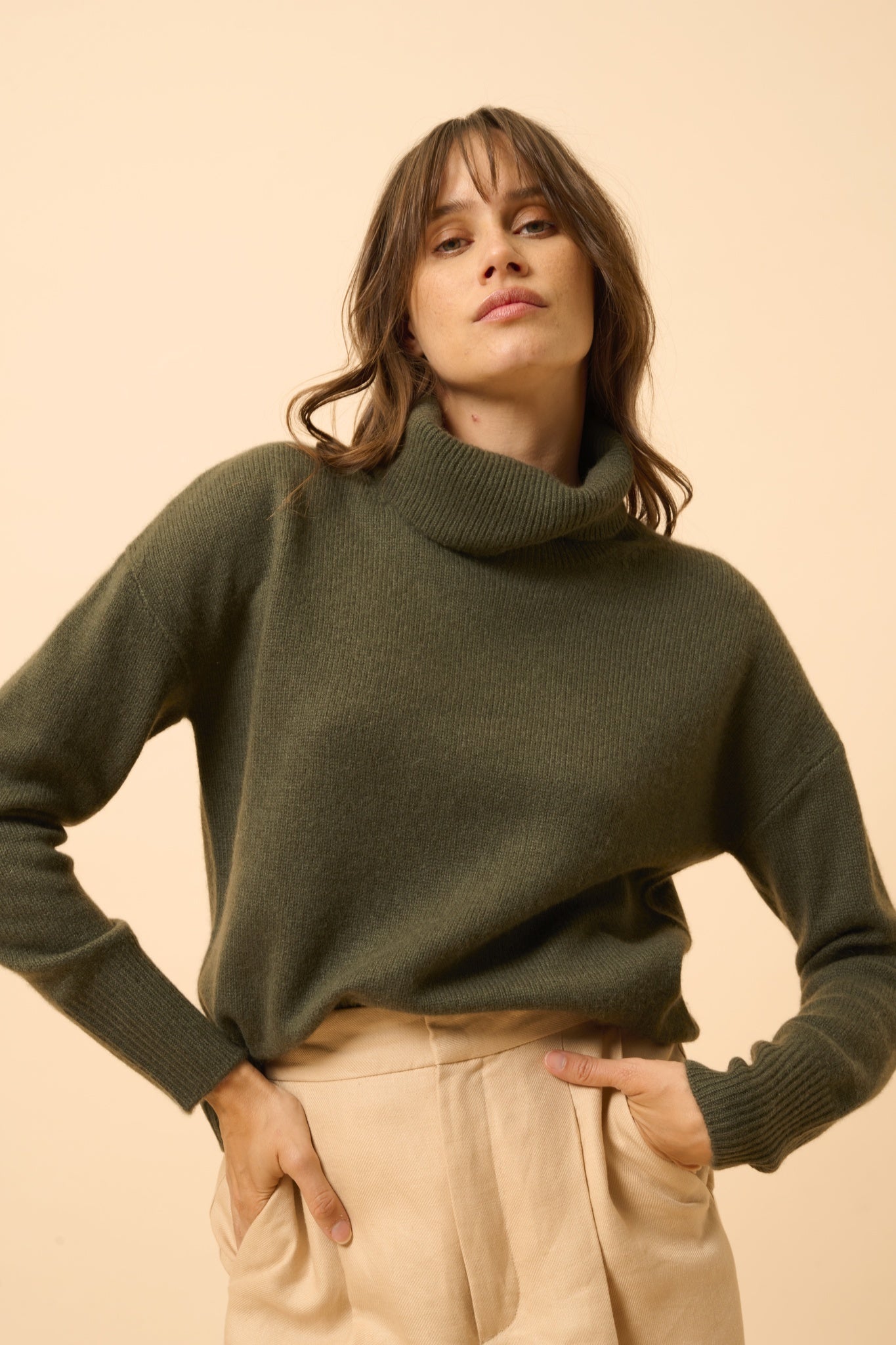 ROMANE pull col roulé kaki