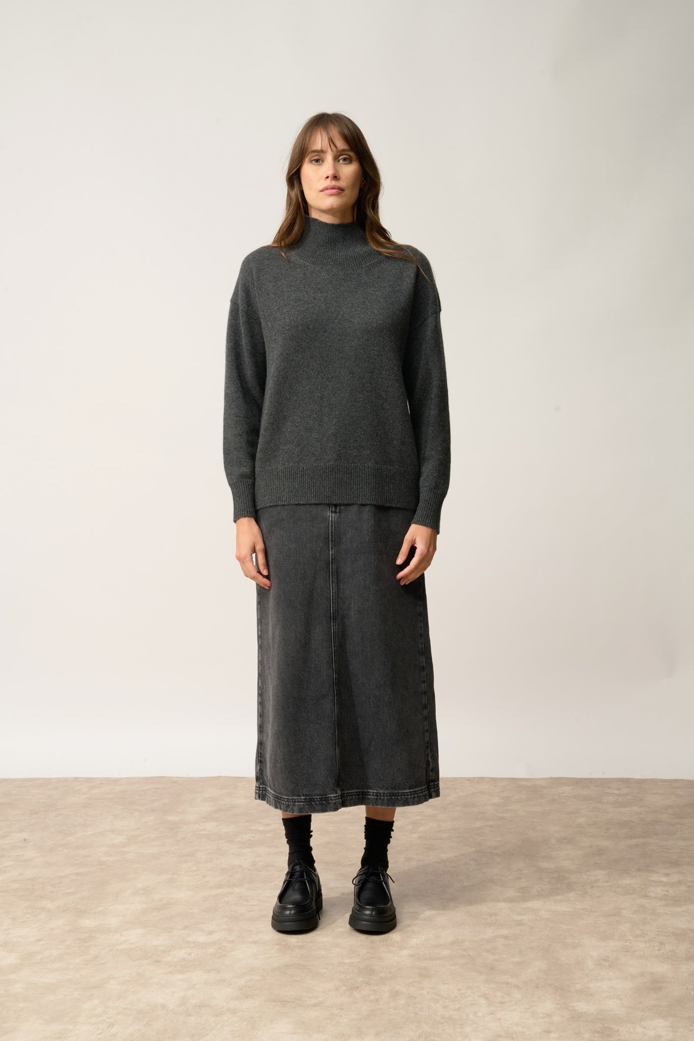 ROMY pull col montant carbone chiné