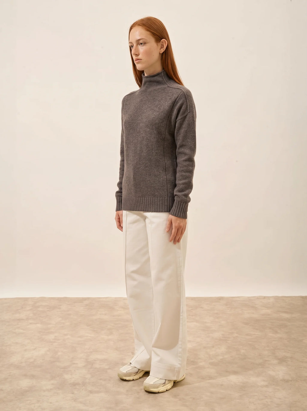 GLACIELA Pull Col Montant 4 Fils Taupe Chiné