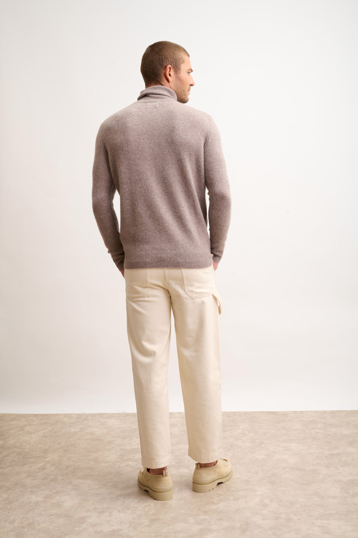 sacha pull col roulé 4 fils caribou chiné 100% cachemire