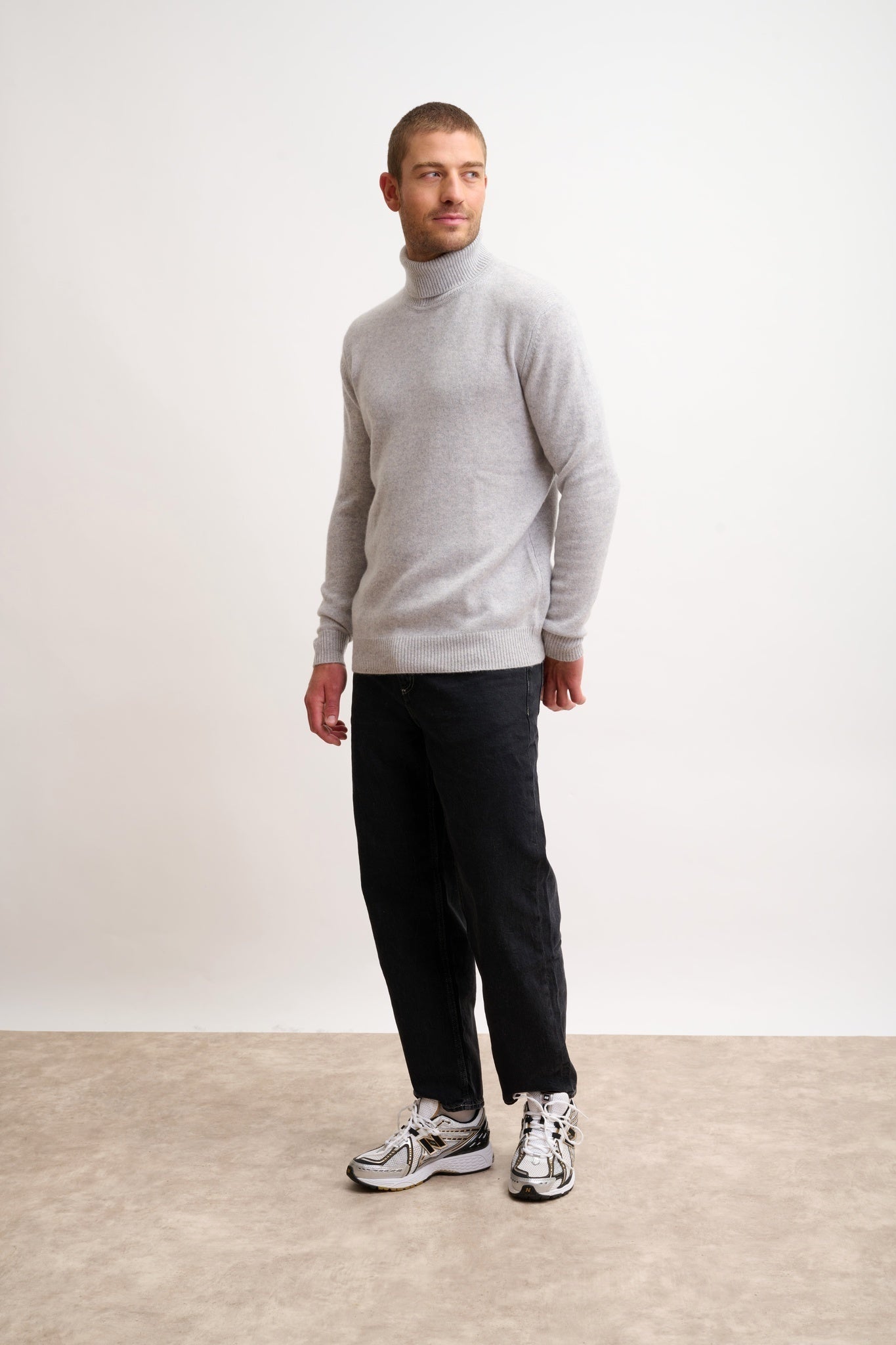 SACHA light gray marled 4-ply roll neck sweater