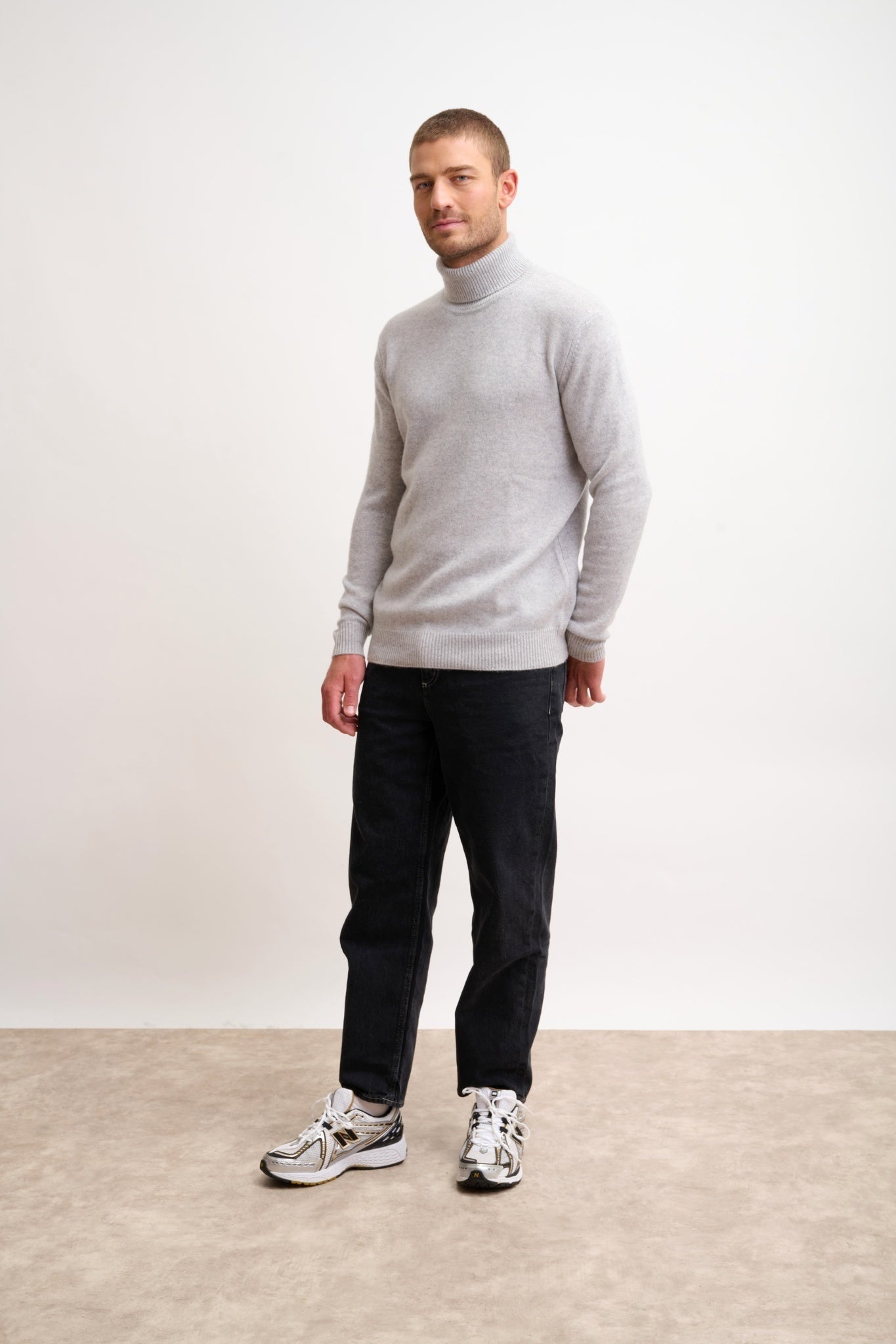 SACHA light gray marled 4-ply roll neck sweater