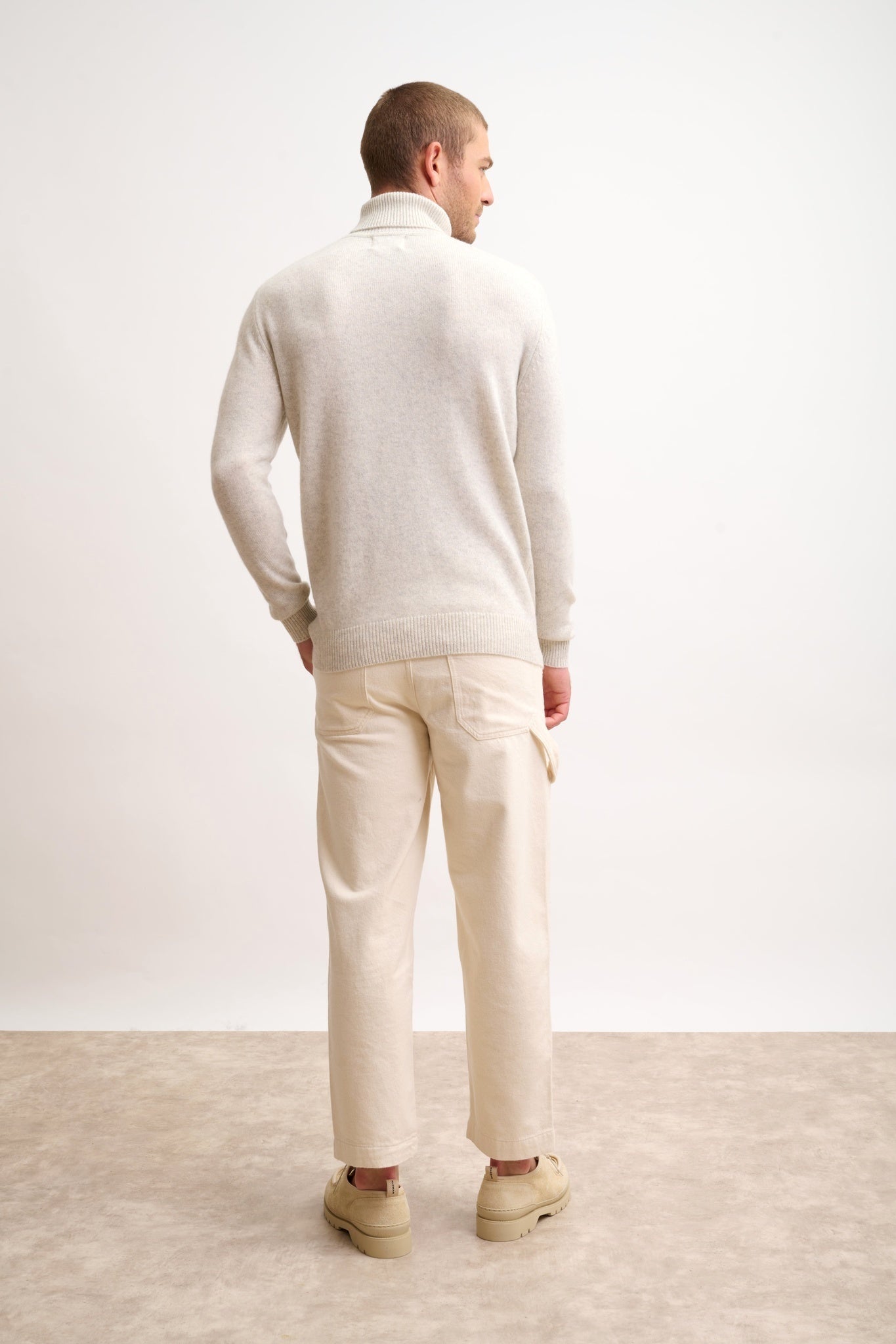 SACHA pearl gray marled 4-ply roll neck sweater