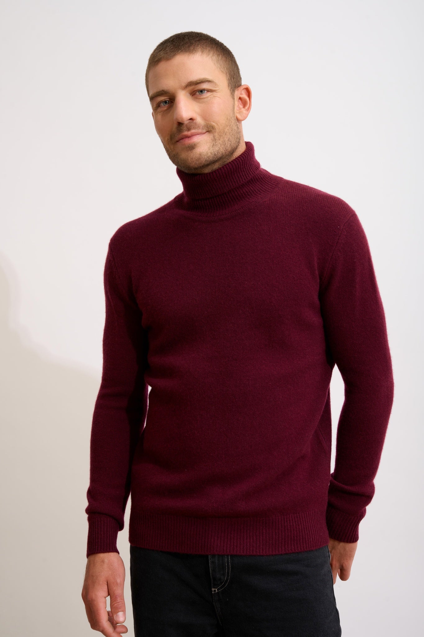 SACHA pull col roulé 4 fils mûre