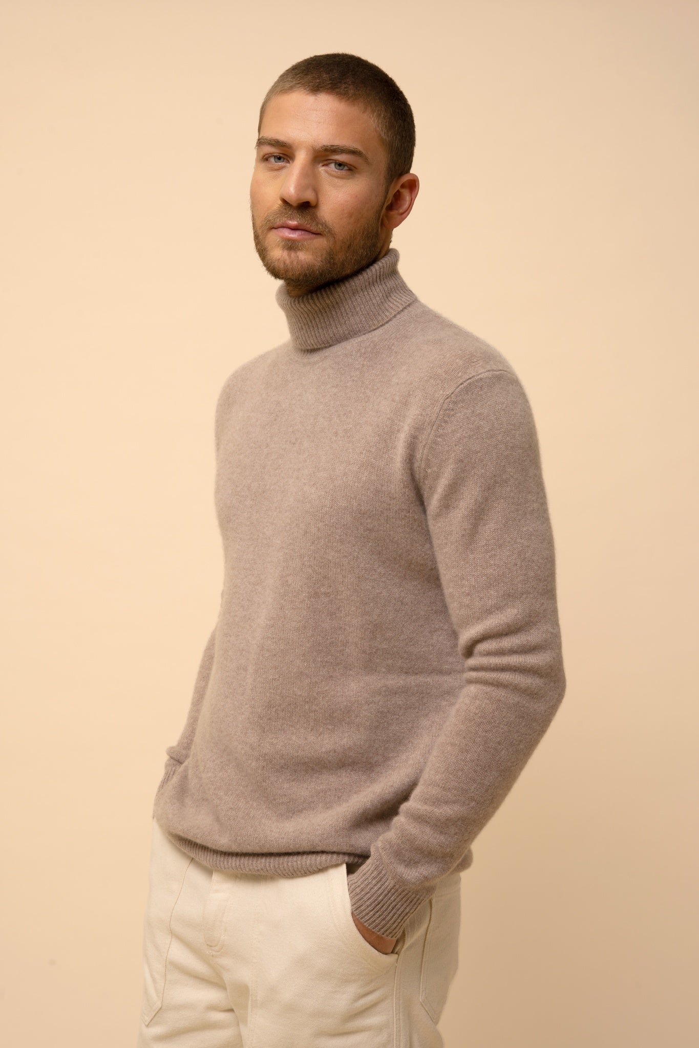 SACHA light taupe marled turtleneck sweater