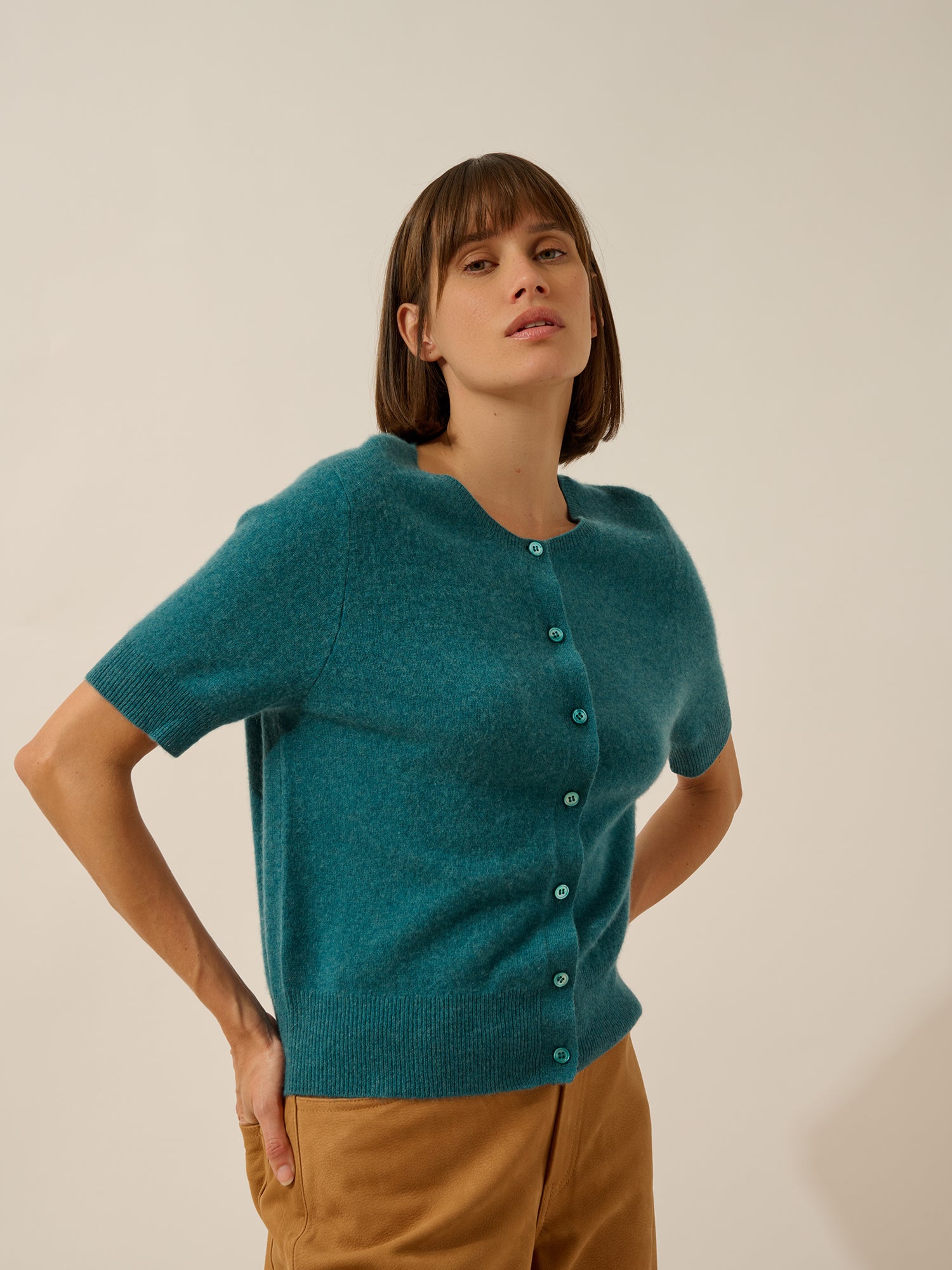 SAMUEL cardigan col rond canard chiné