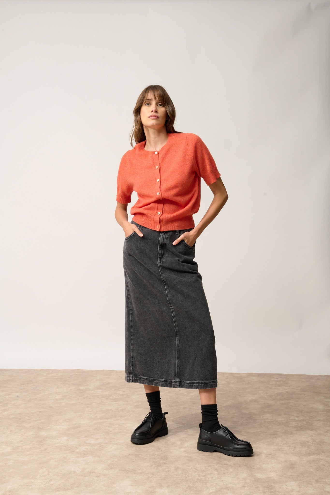 SAMUEL cardigan col rond orange chiné