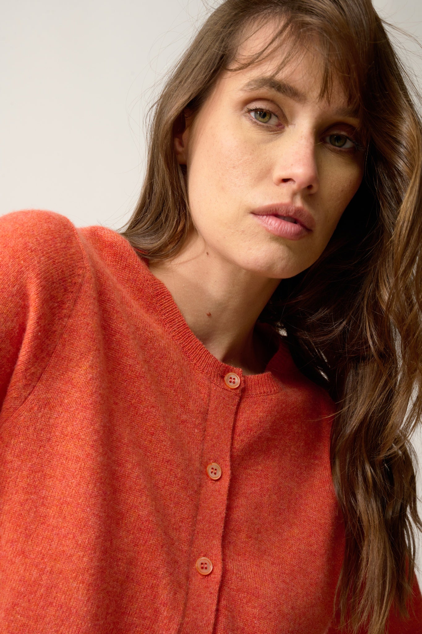 SAMUEL cardigan col rond orange chiné