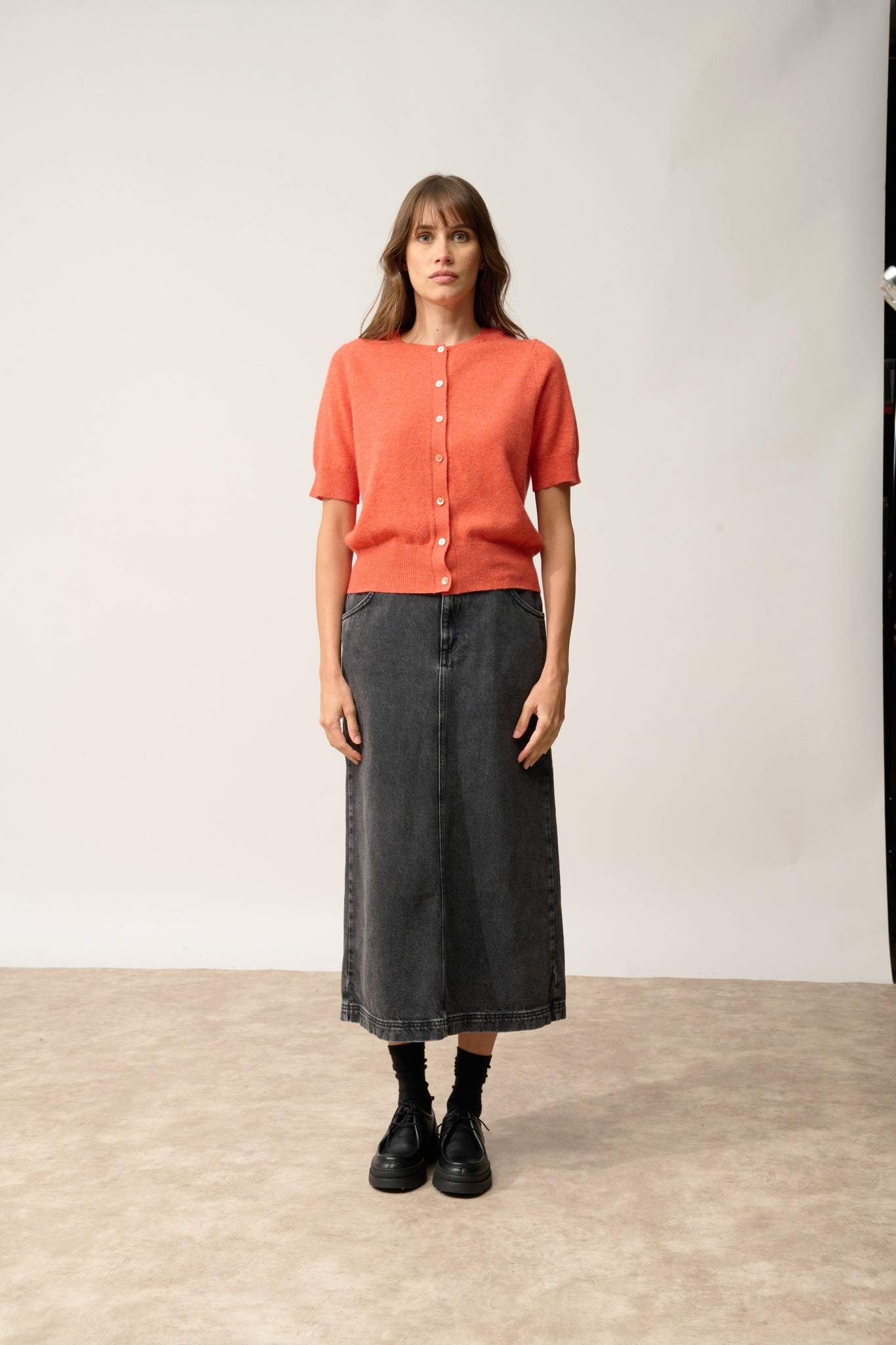 SAMUEL cardigan col rond orange chiné